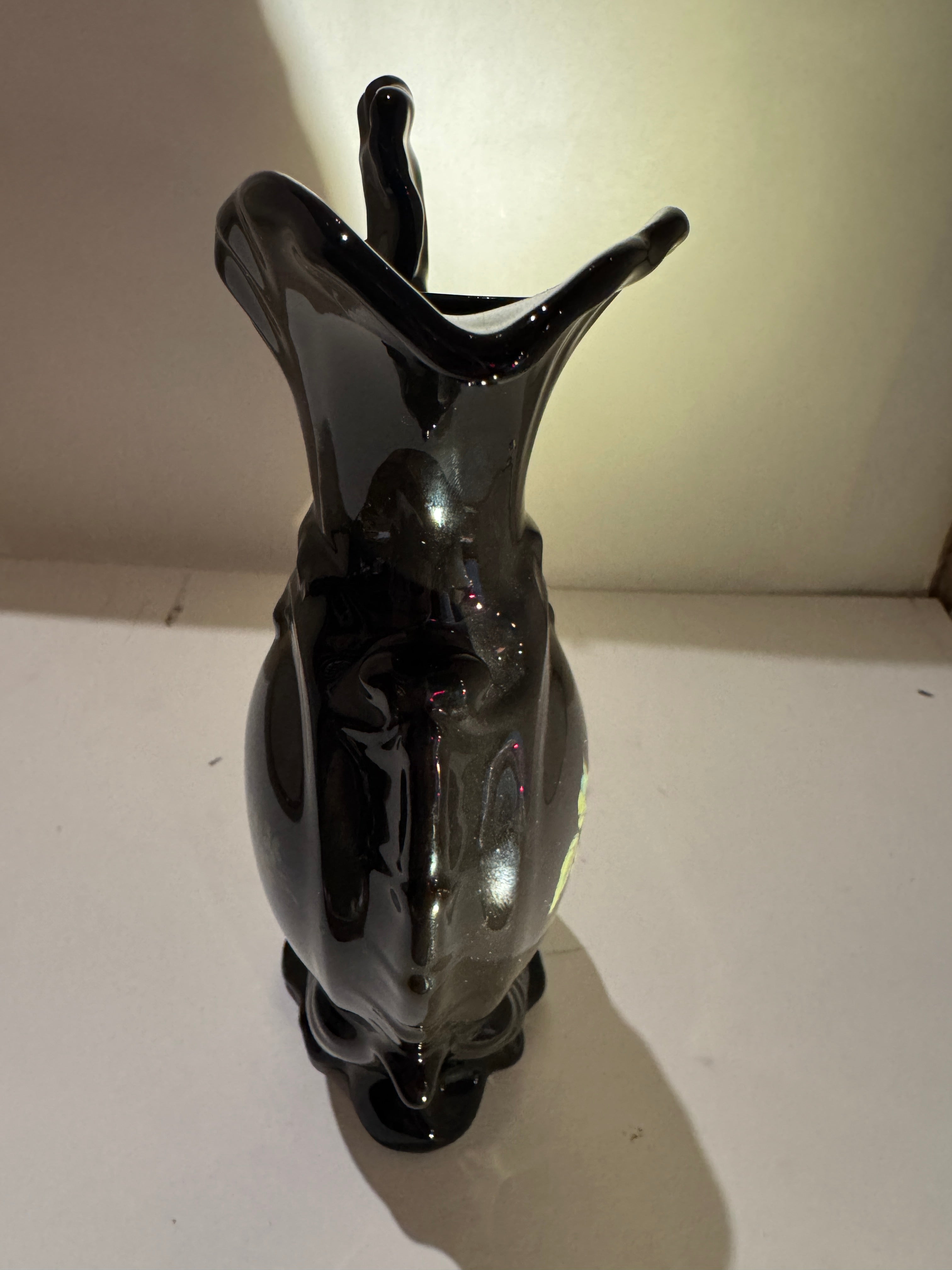 Vintage Black Water Pitcher w/ Floral Motif