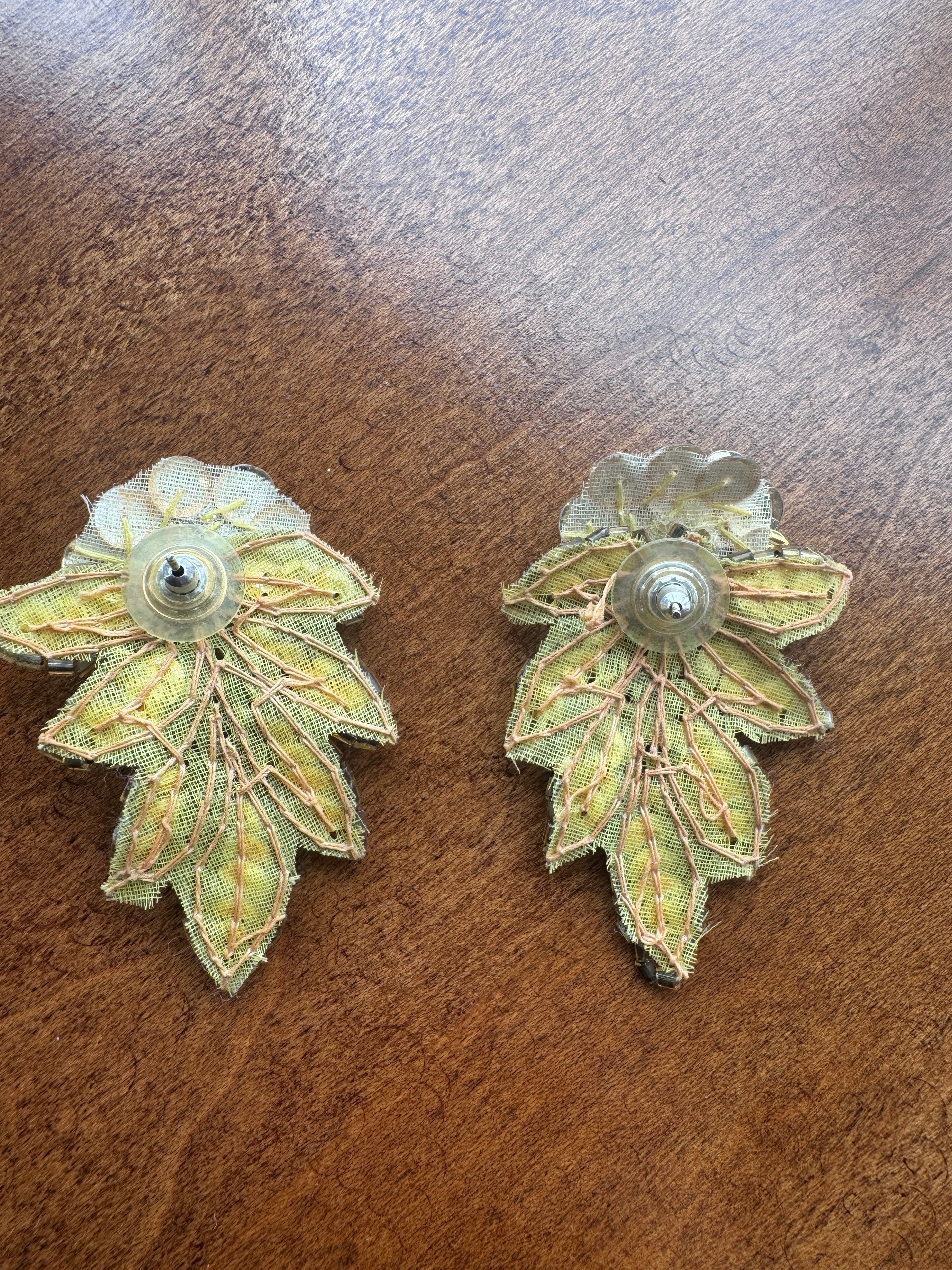 Cloth and Beaded Gold Earrings