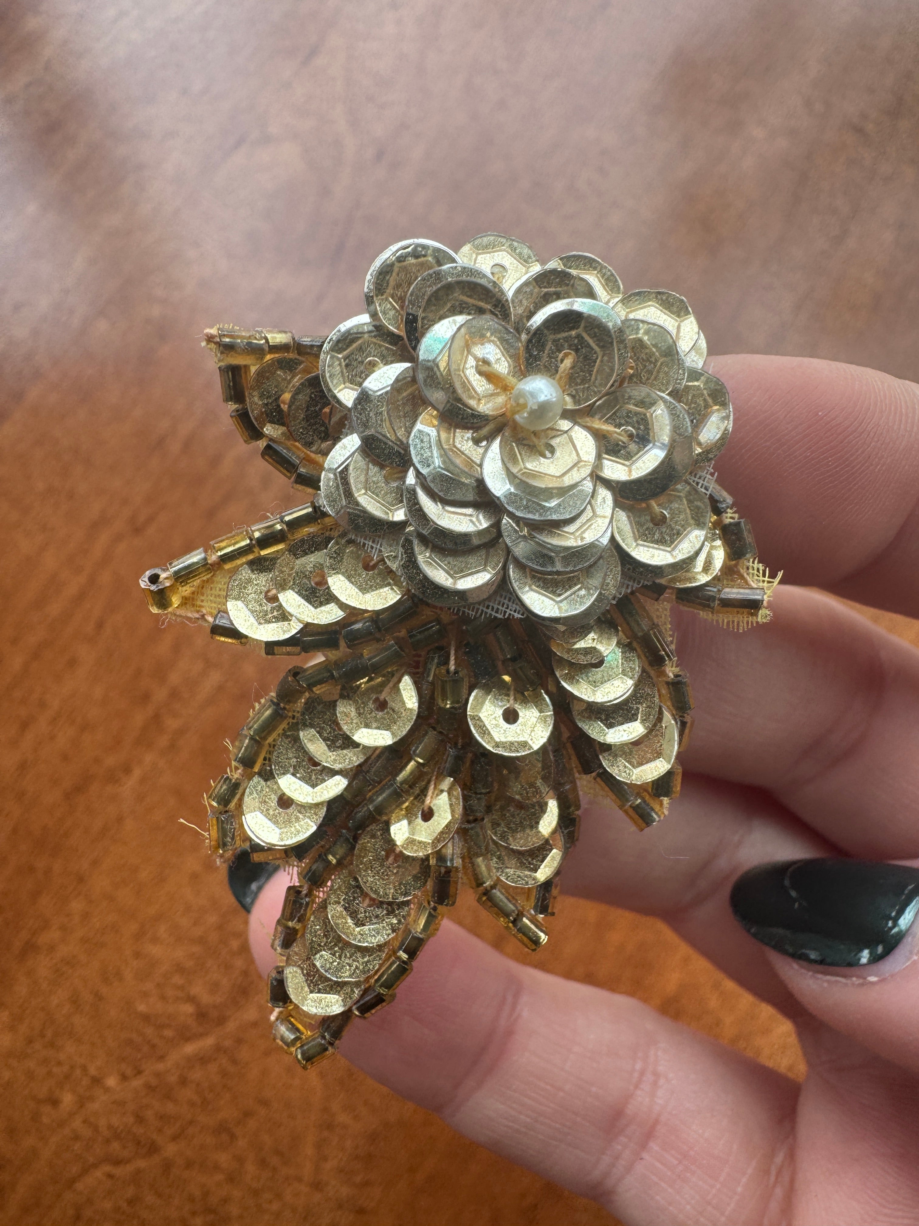 Cloth and Beaded Gold Earrings