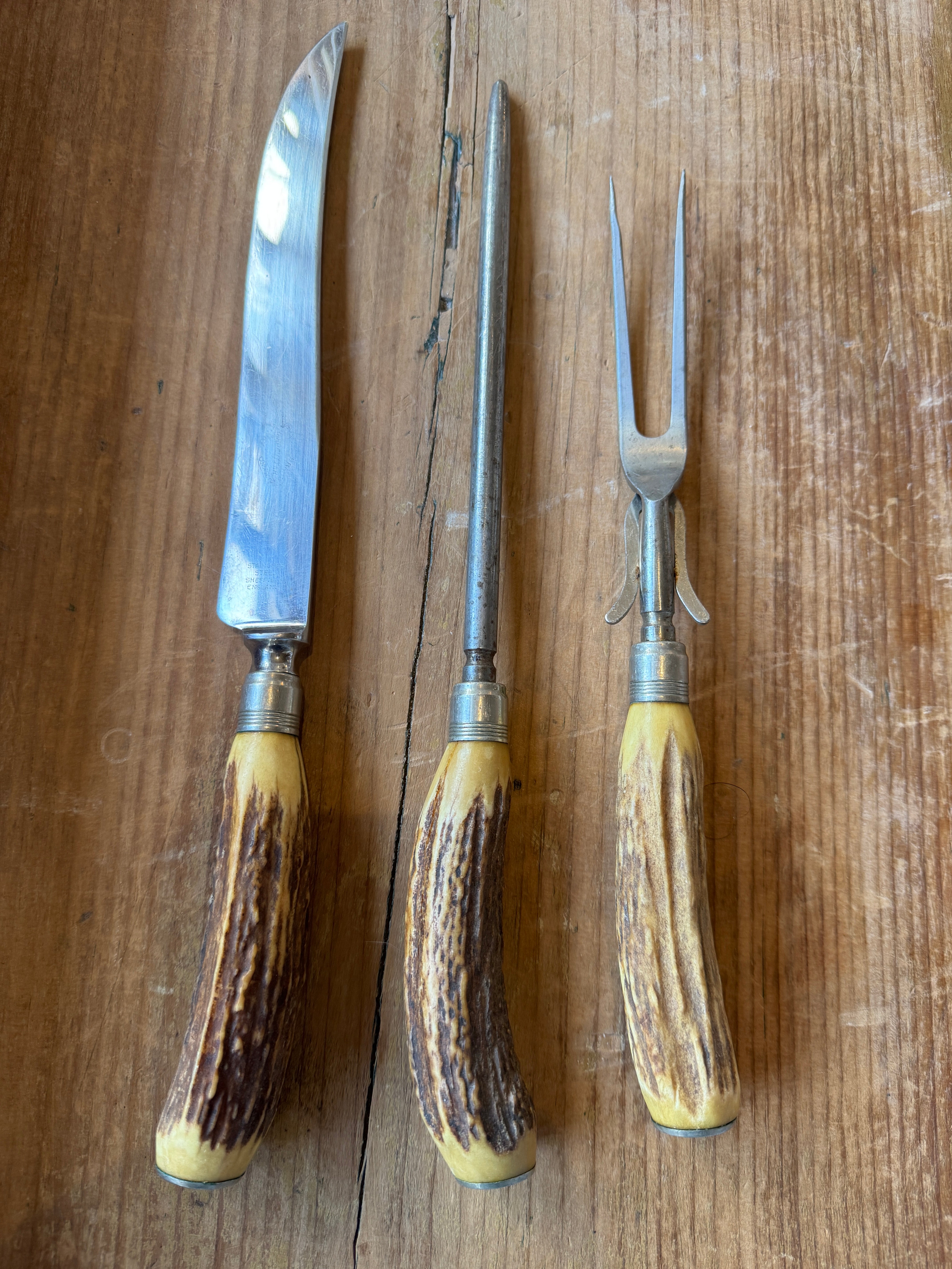 Vintage Carving Set w/ Antler Handles