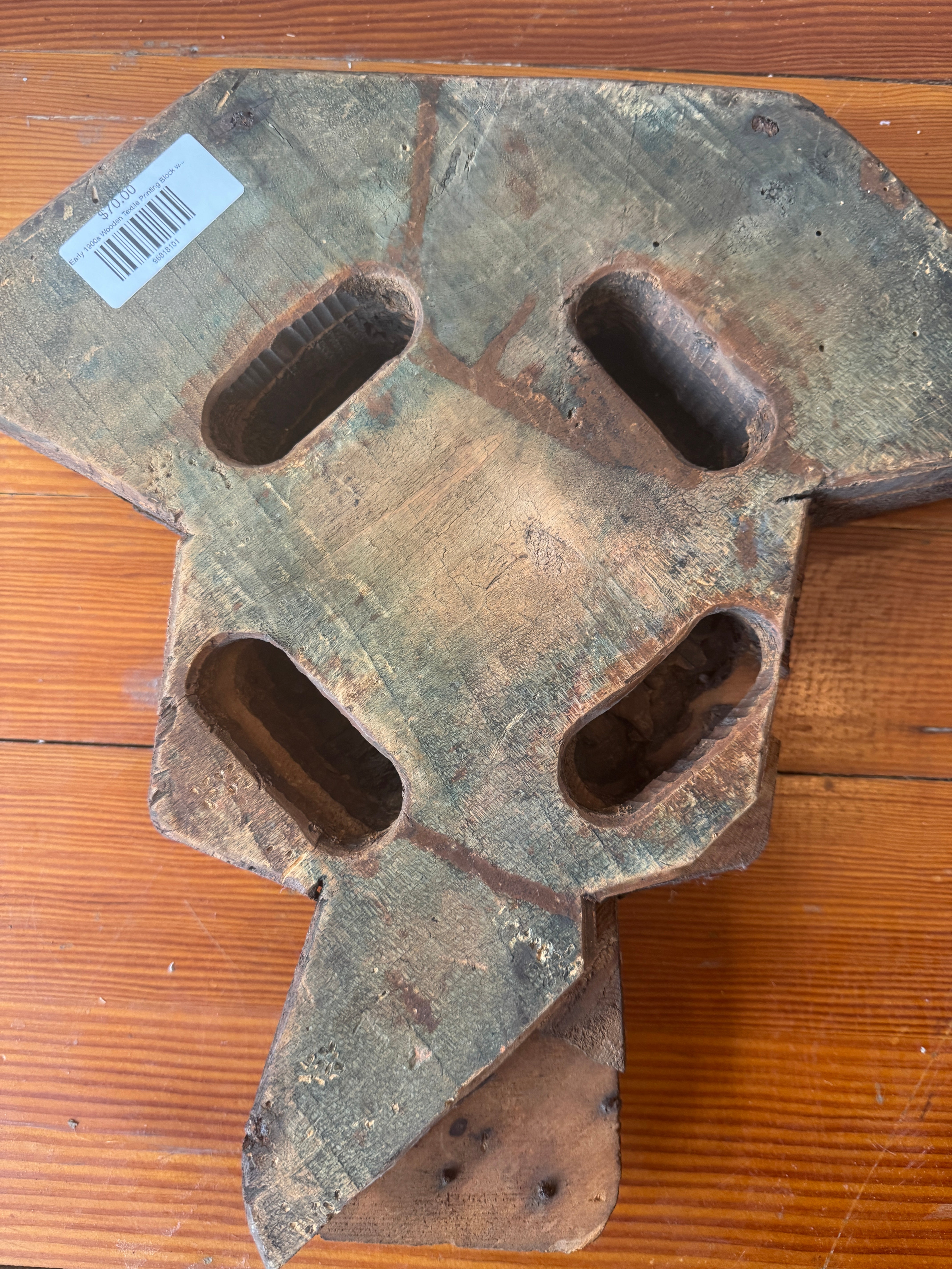 Early 1900s Wooden Textile Printing Block w/ Greenery Motif