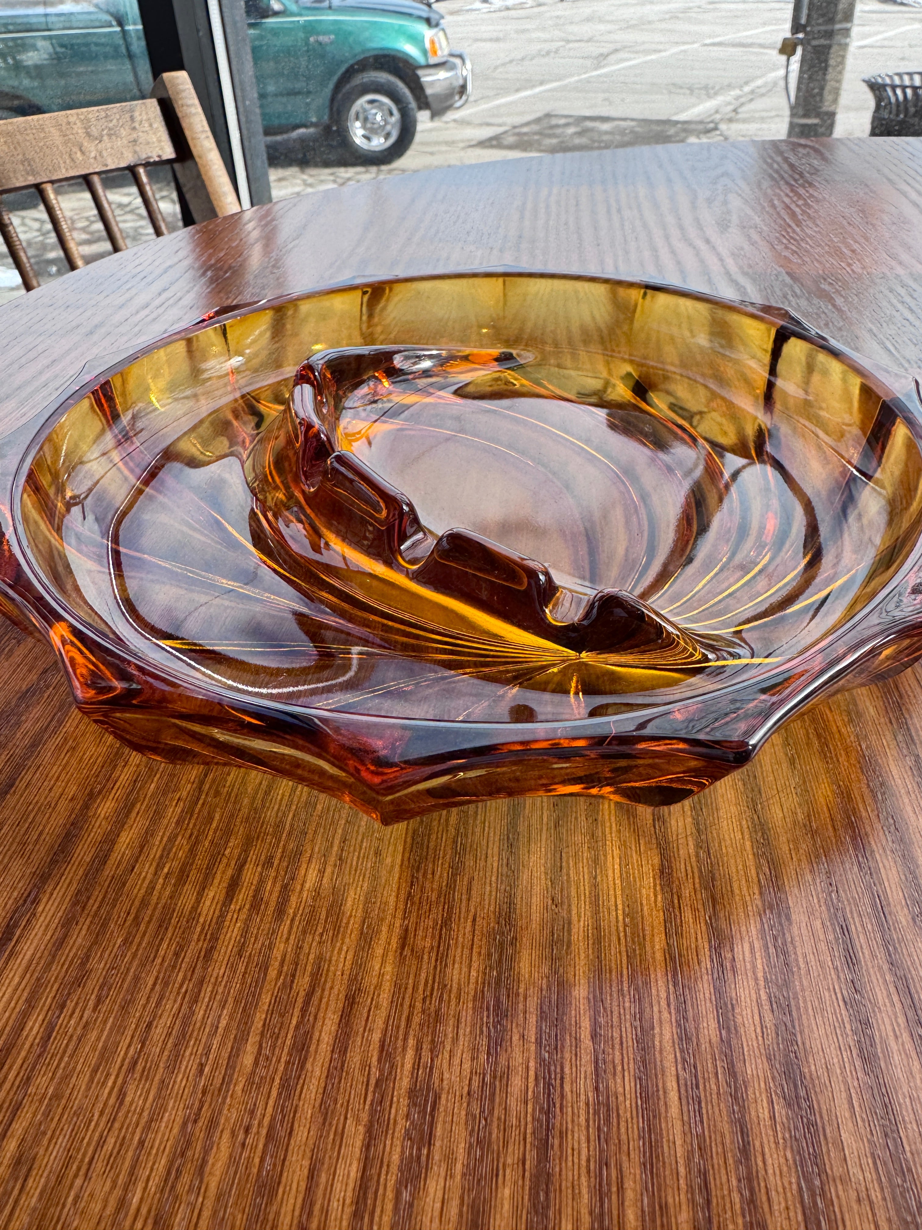 Amber Glass Swirl Ashtray