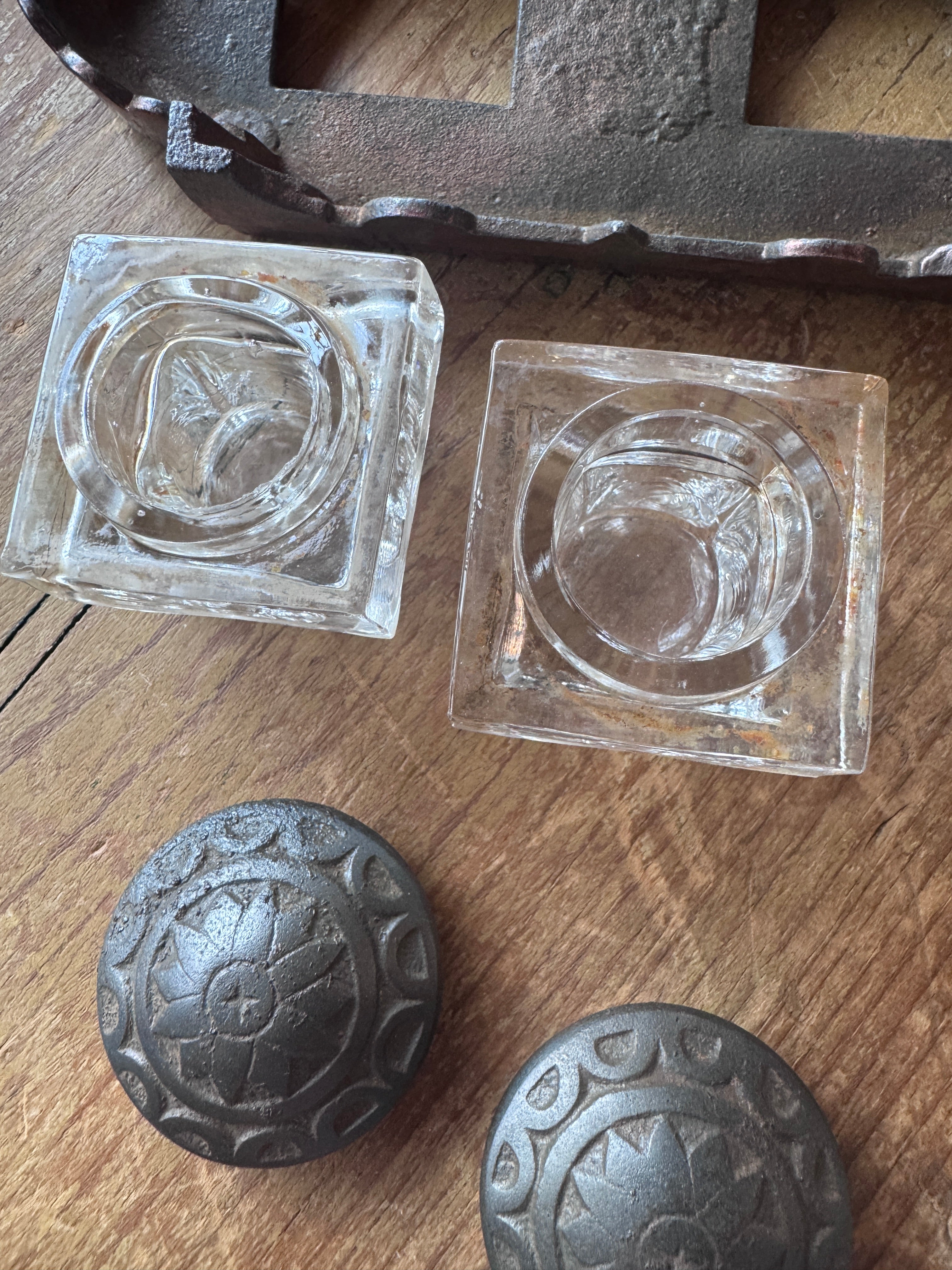 Antique Cast-Iron & Copper Double Inkwell