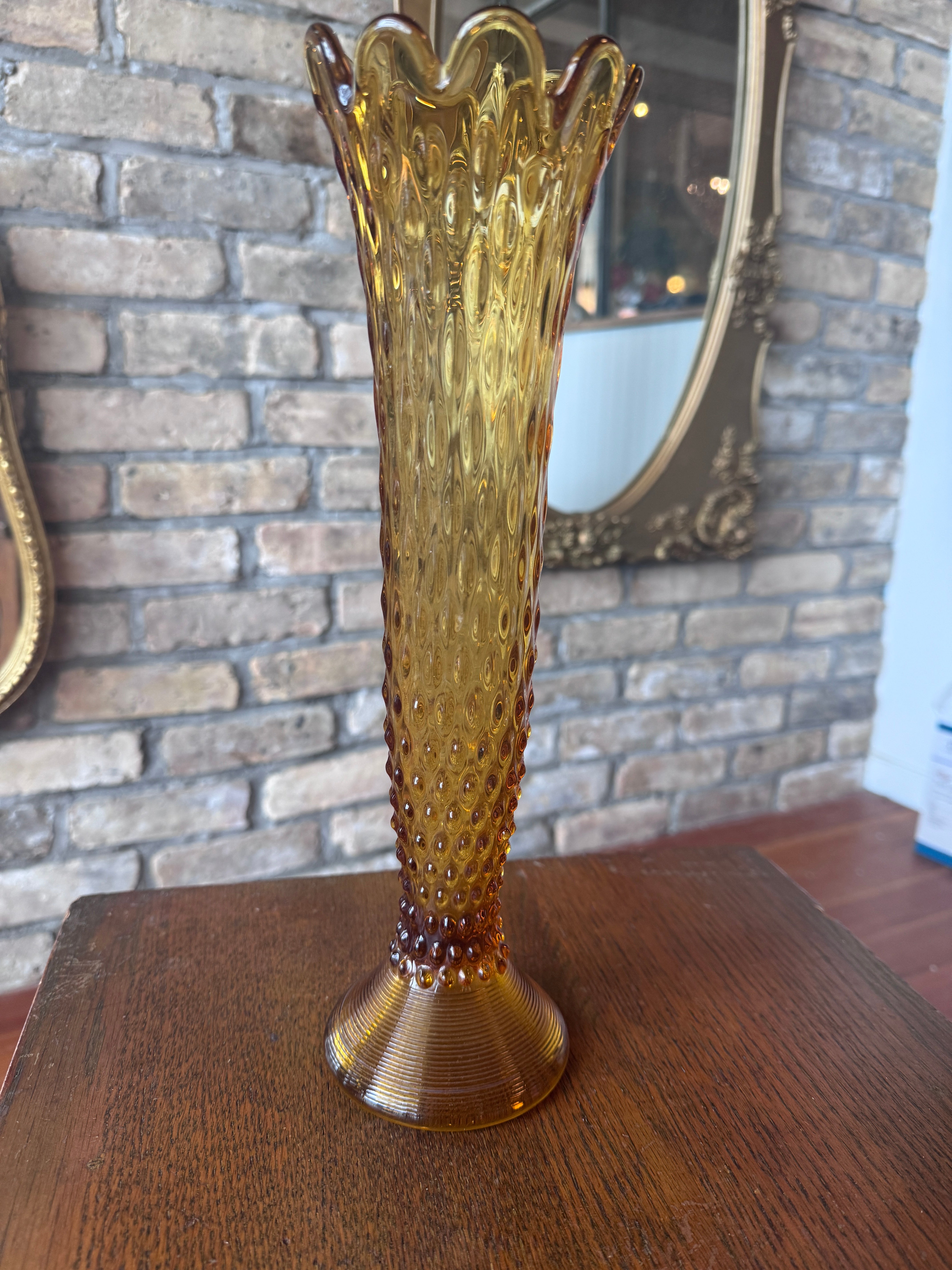 MCM Amber Hobnail Swung Glass Vase