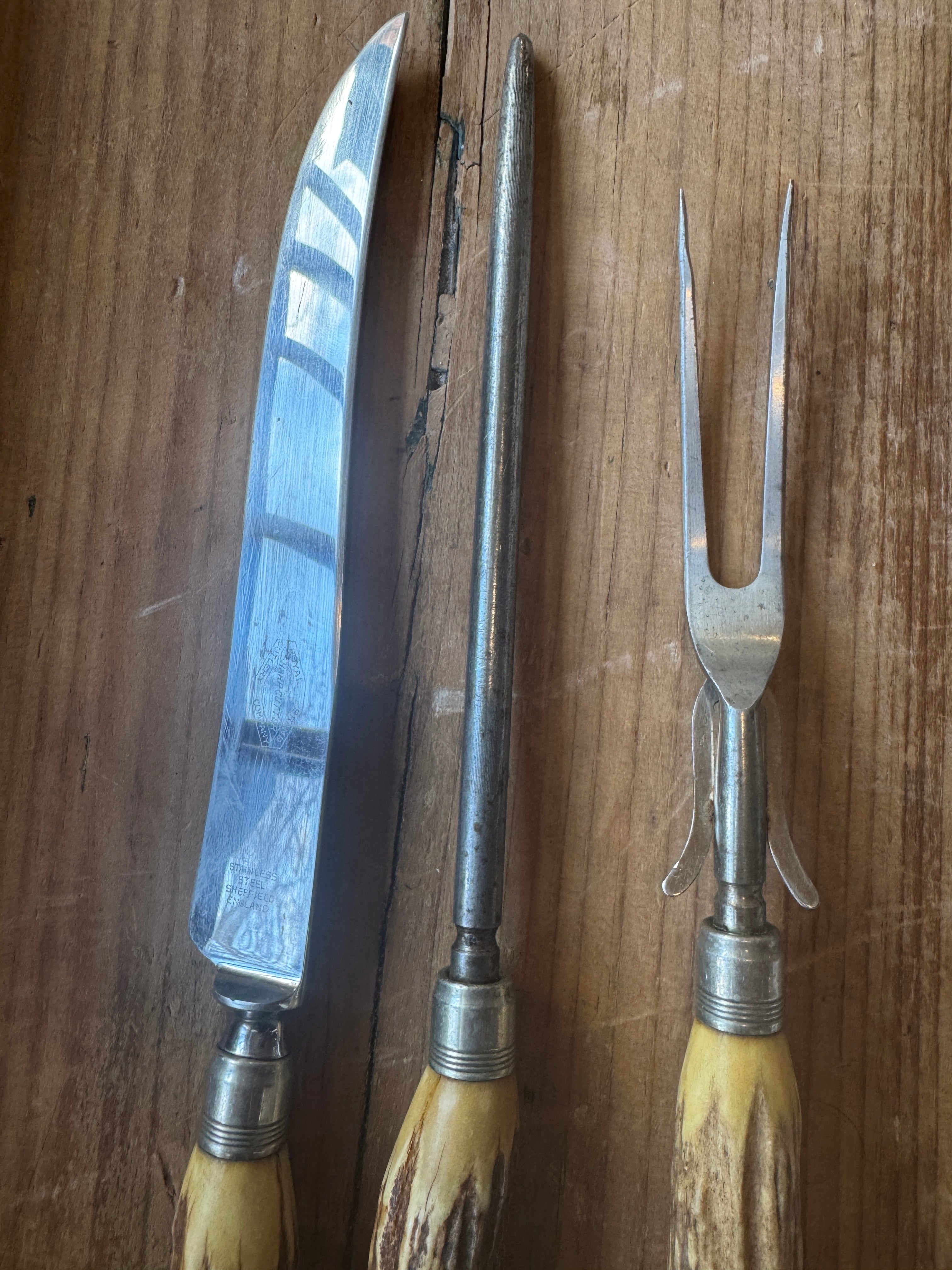 Vintage Carving Set w/ Antler Handles