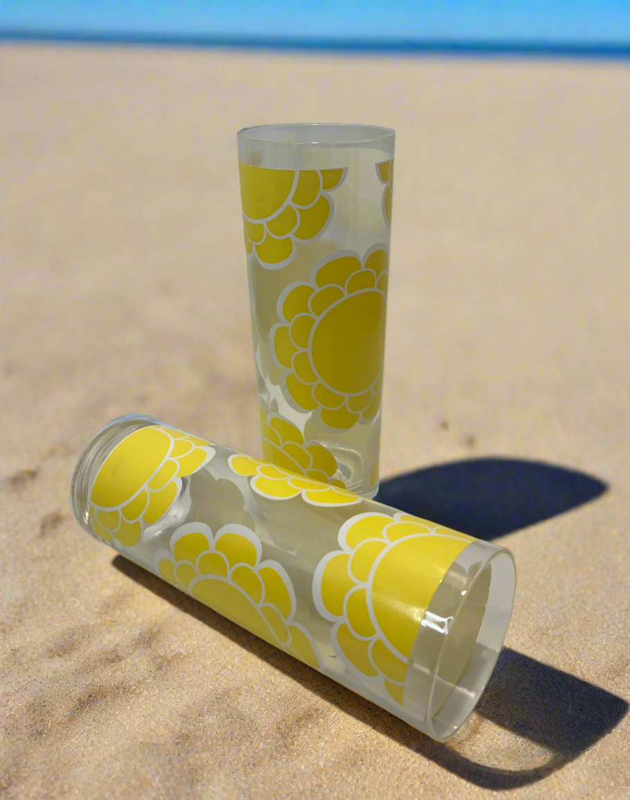 Vintage Colony 70's Yellow Flower Glasses (Set of 4)