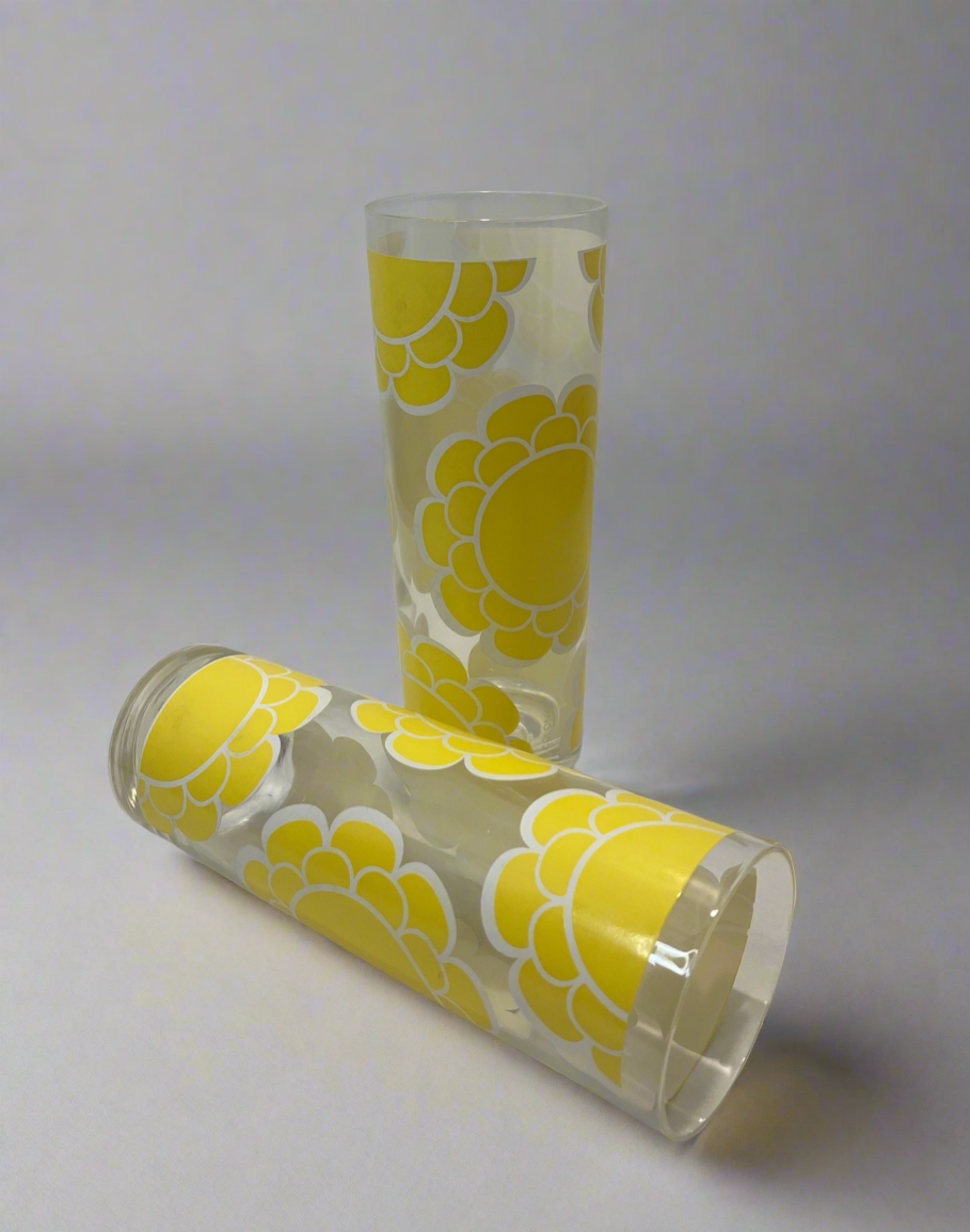 Vintage Colony 70's Yellow Flower Glasses (Set of 4)