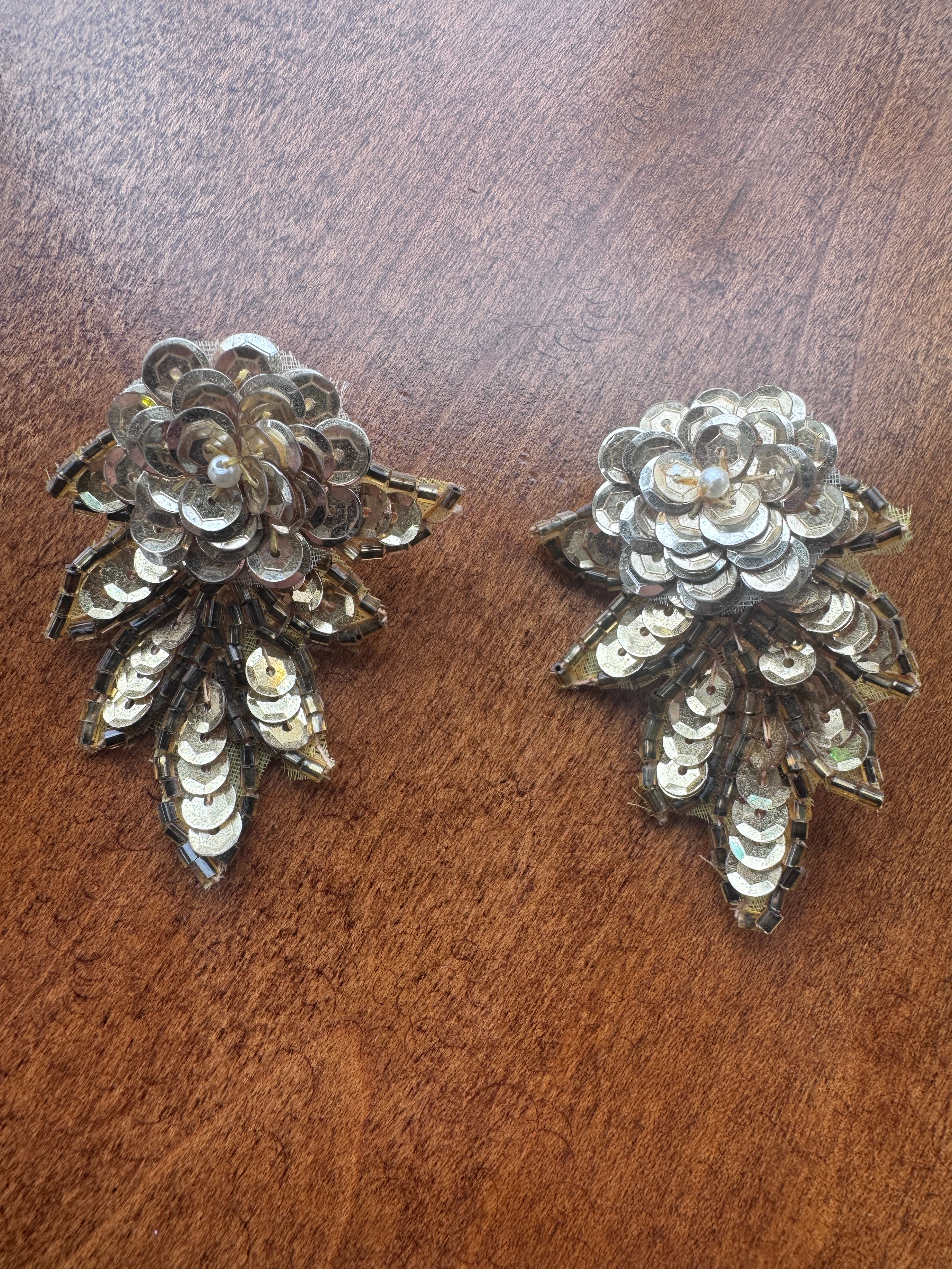 Cloth and Beaded Gold Earrings