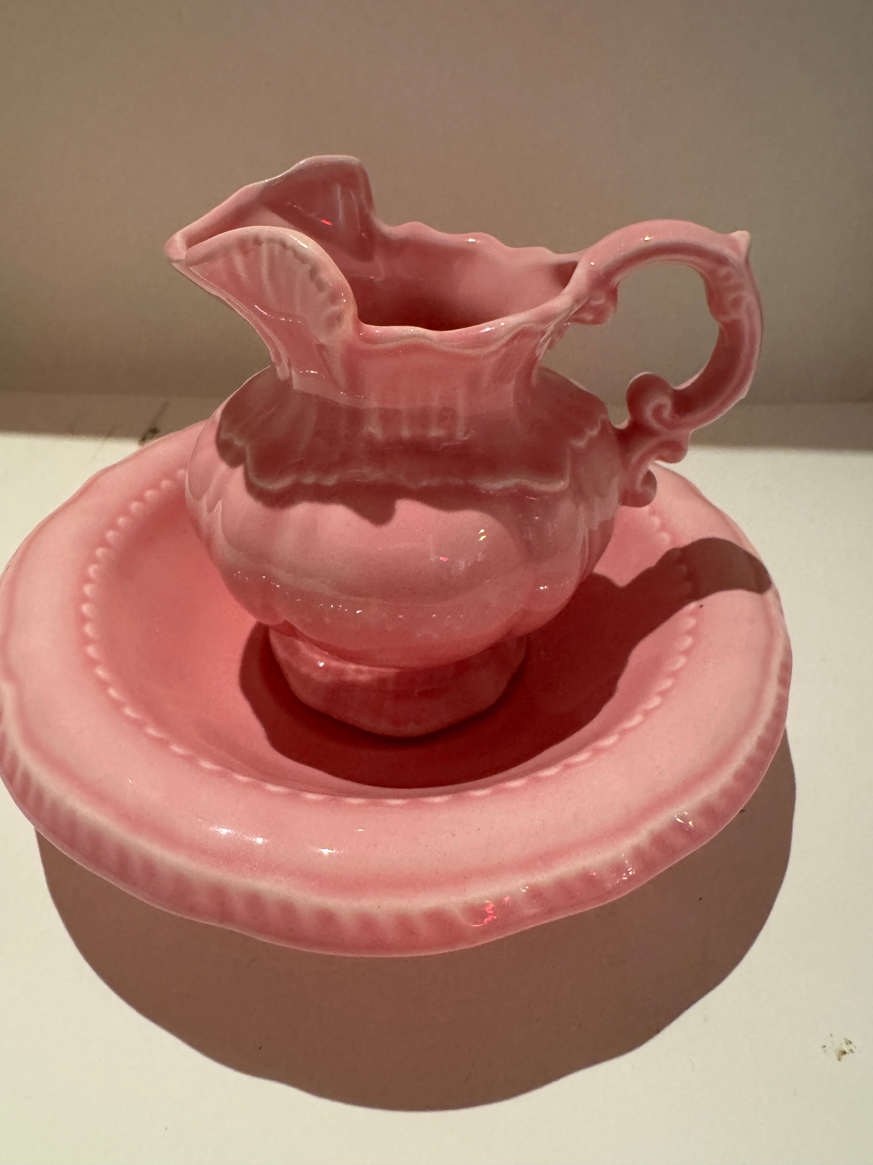 Vintage Pink Mini Water Pitcher & Tray