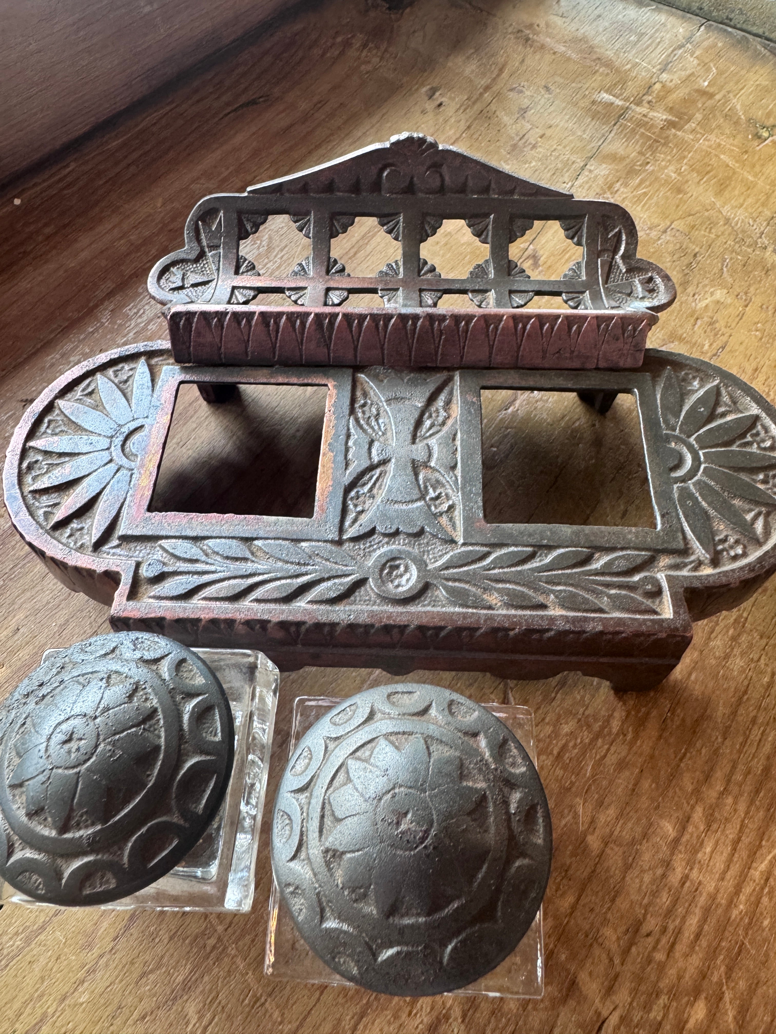 Antique Cast-Iron & Copper Double Inkwell