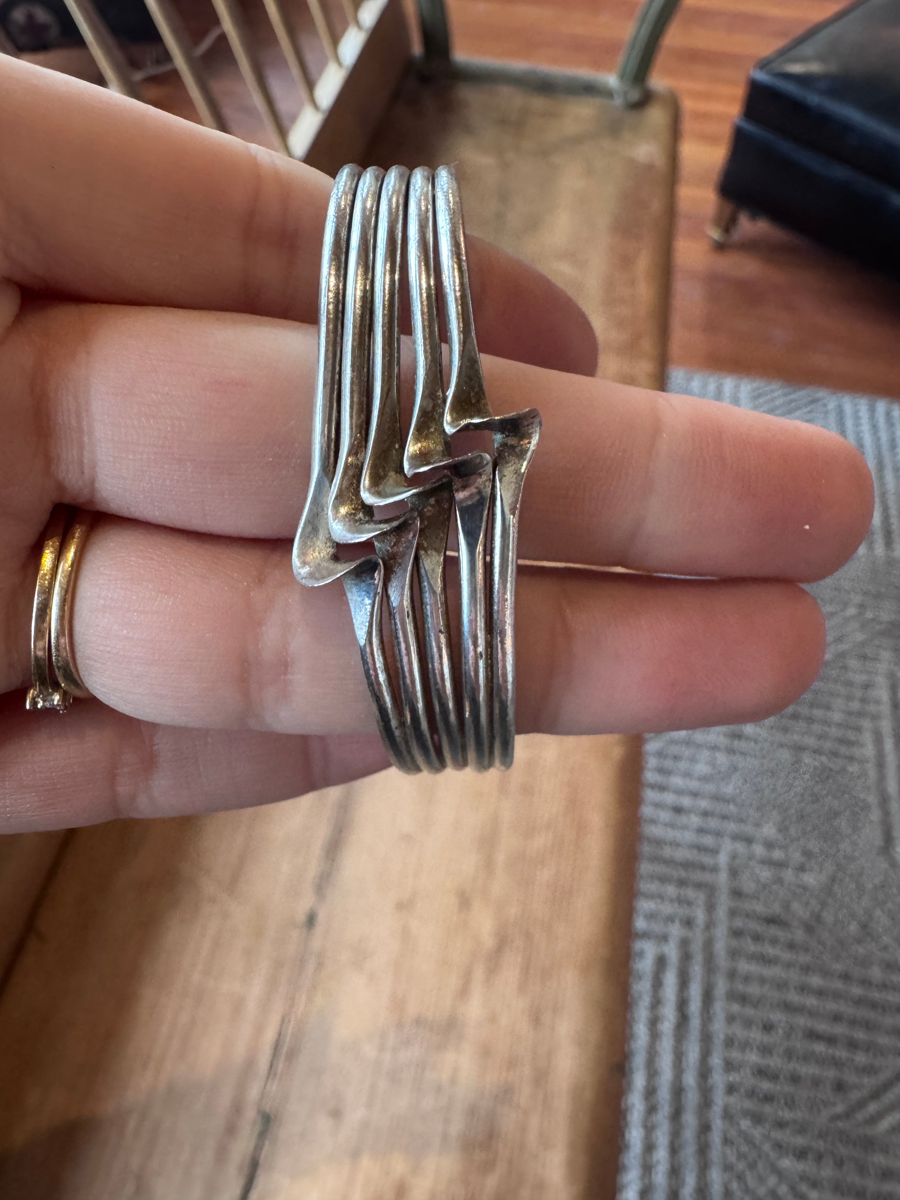 Vintage Modernist Sterling Silver Wave Cuff