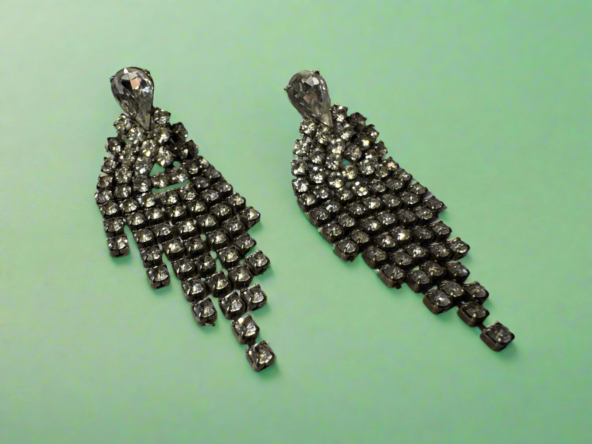 Fringe Style Rhinestone Teardrop Earrings