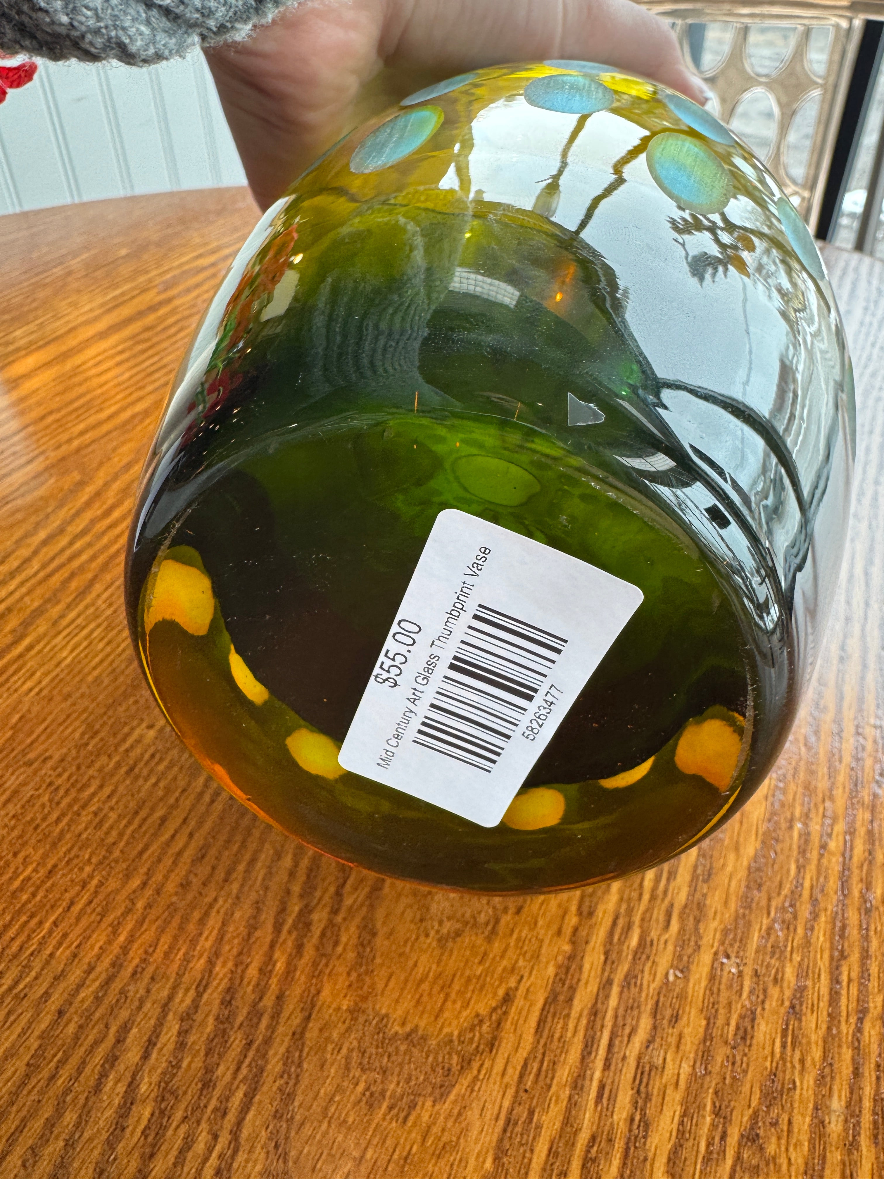 Mid Century Art Glass Thumbprint Vase