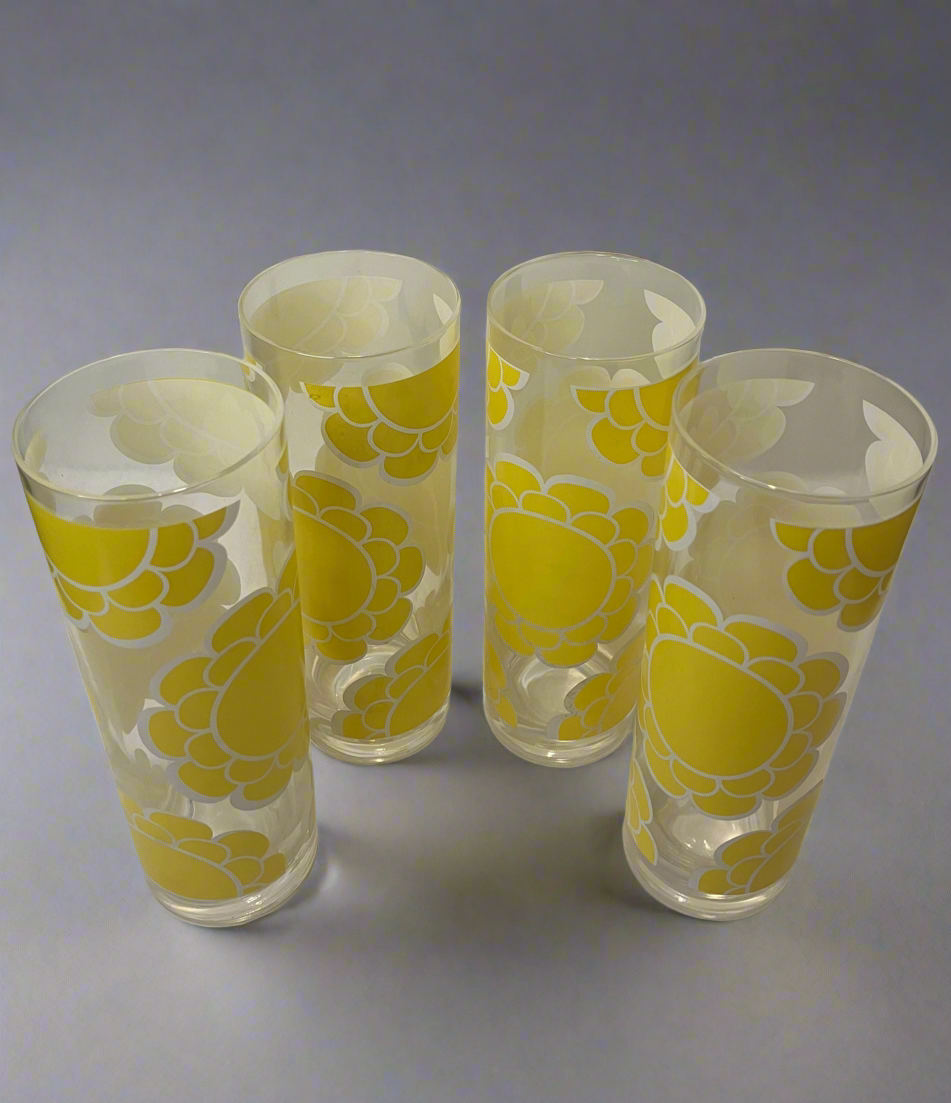 Vintage Colony 70's Yellow Flower Glasses (Set of 4)