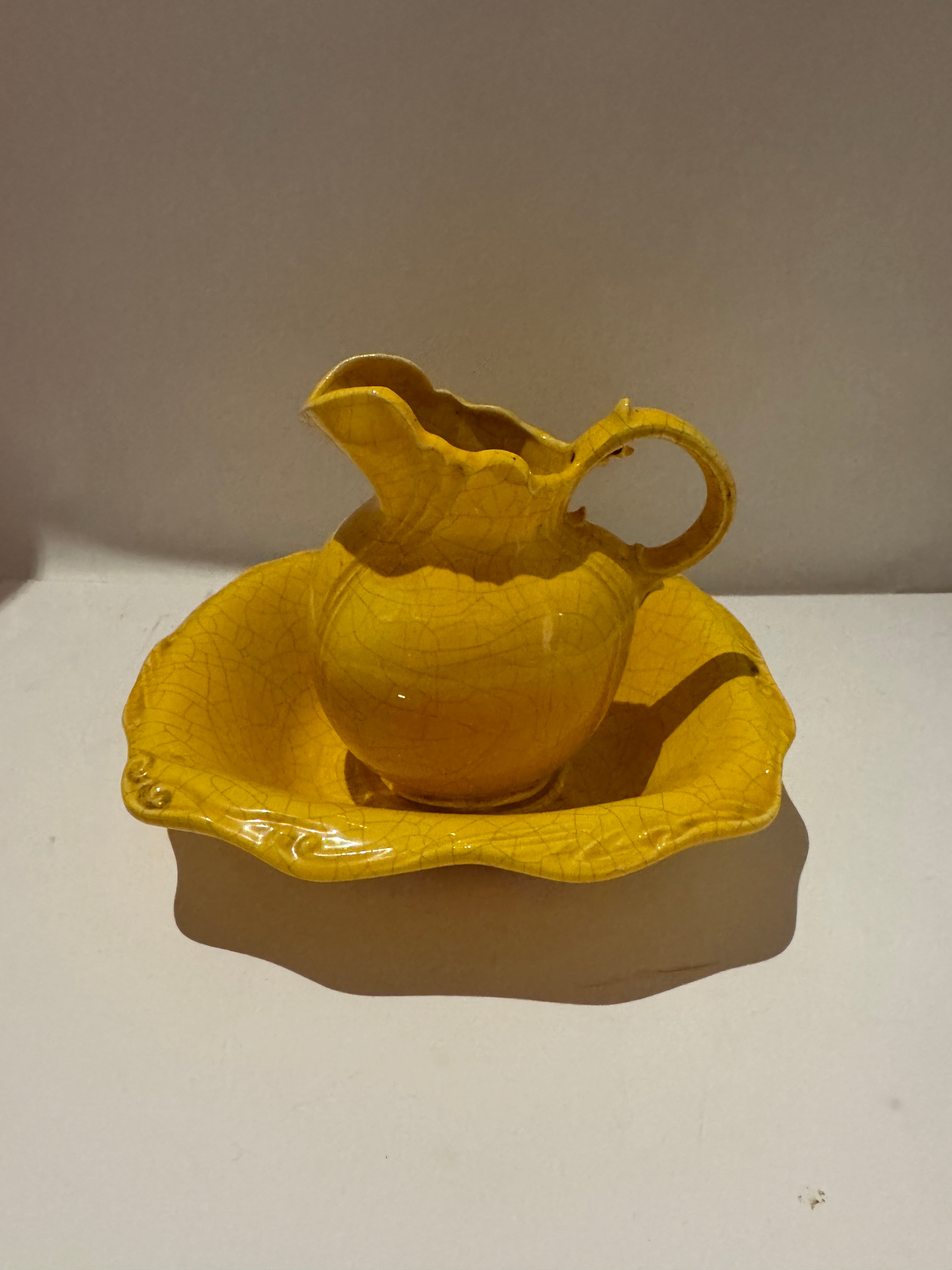 Vintage Yellow Mini Pitcher and Tray