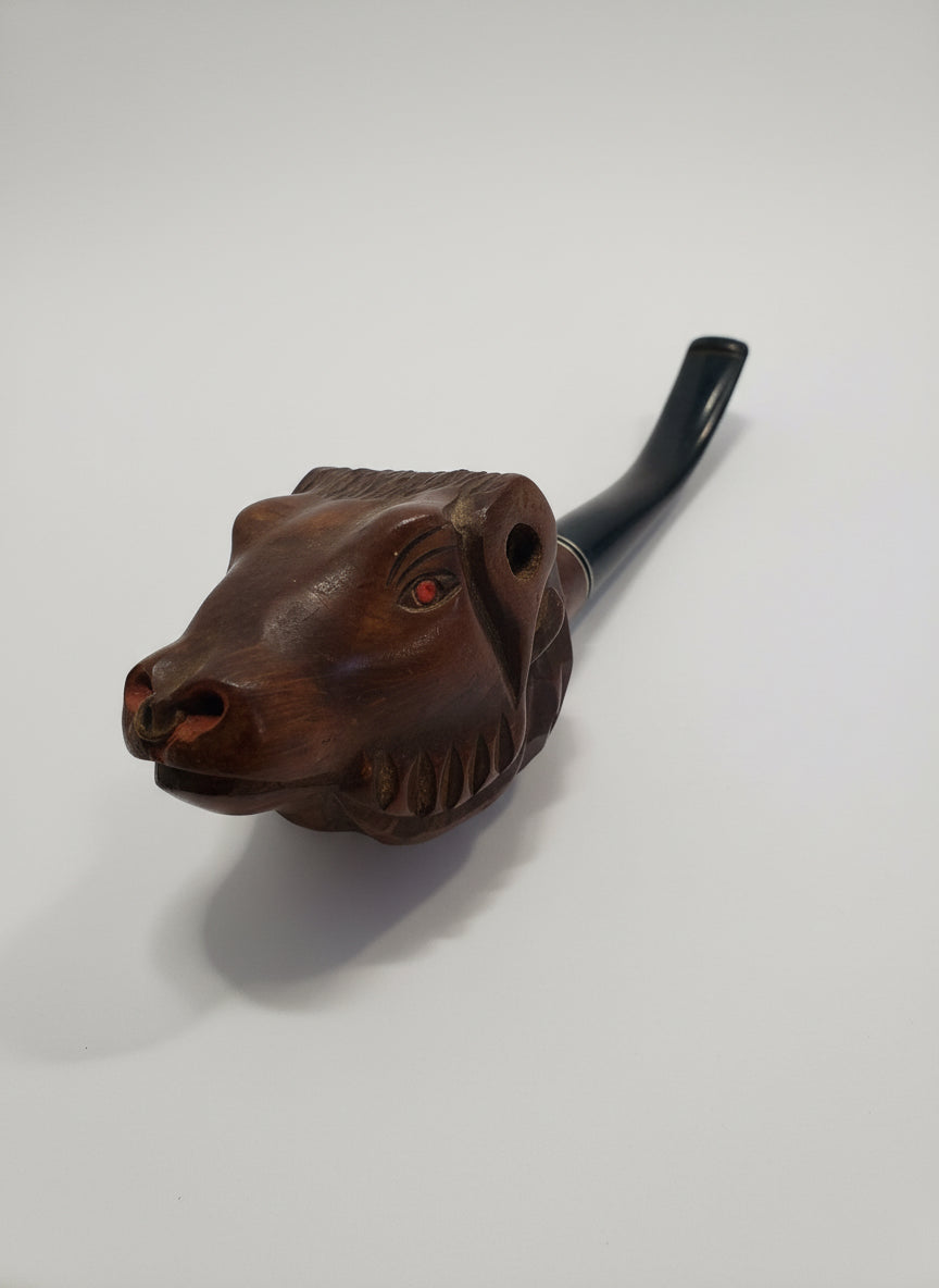 Antique Hand Carved Briar Wood Bull Head Shaped Tobacco Pipe