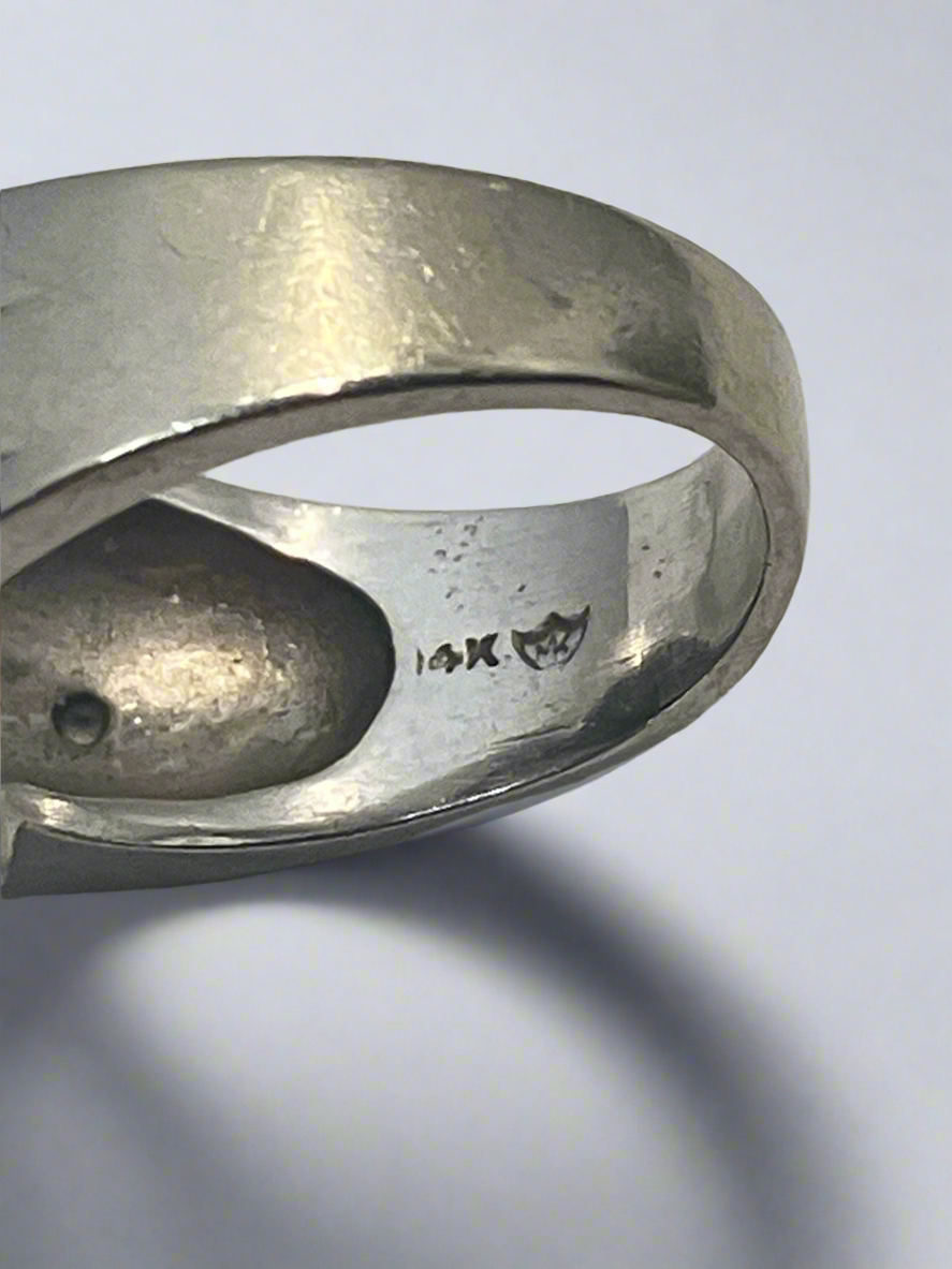 14k sterling silver ring with lab created star sapphire and cubic zirconias