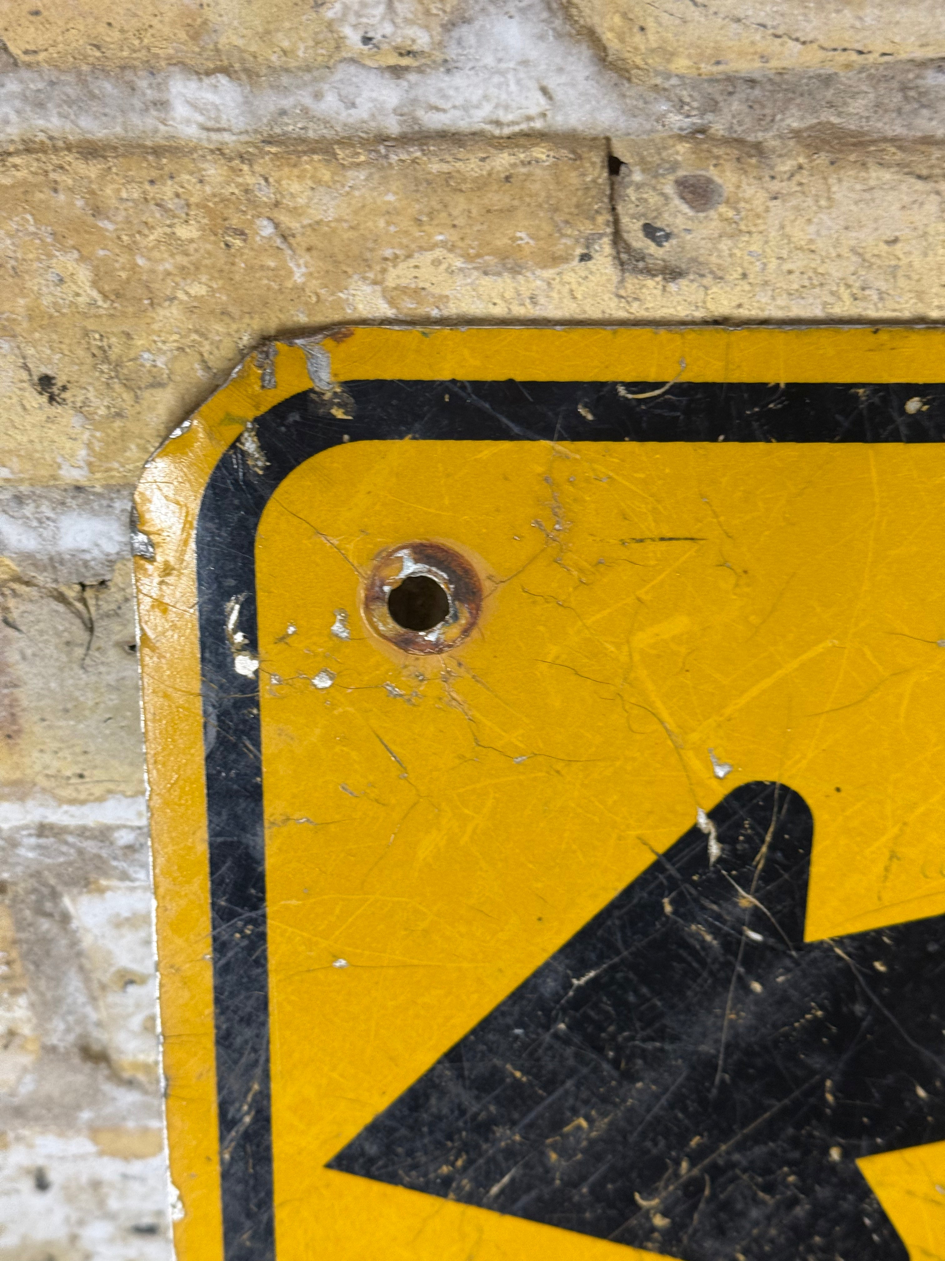 Vintage Left Curve Ahead Metal Road Sign