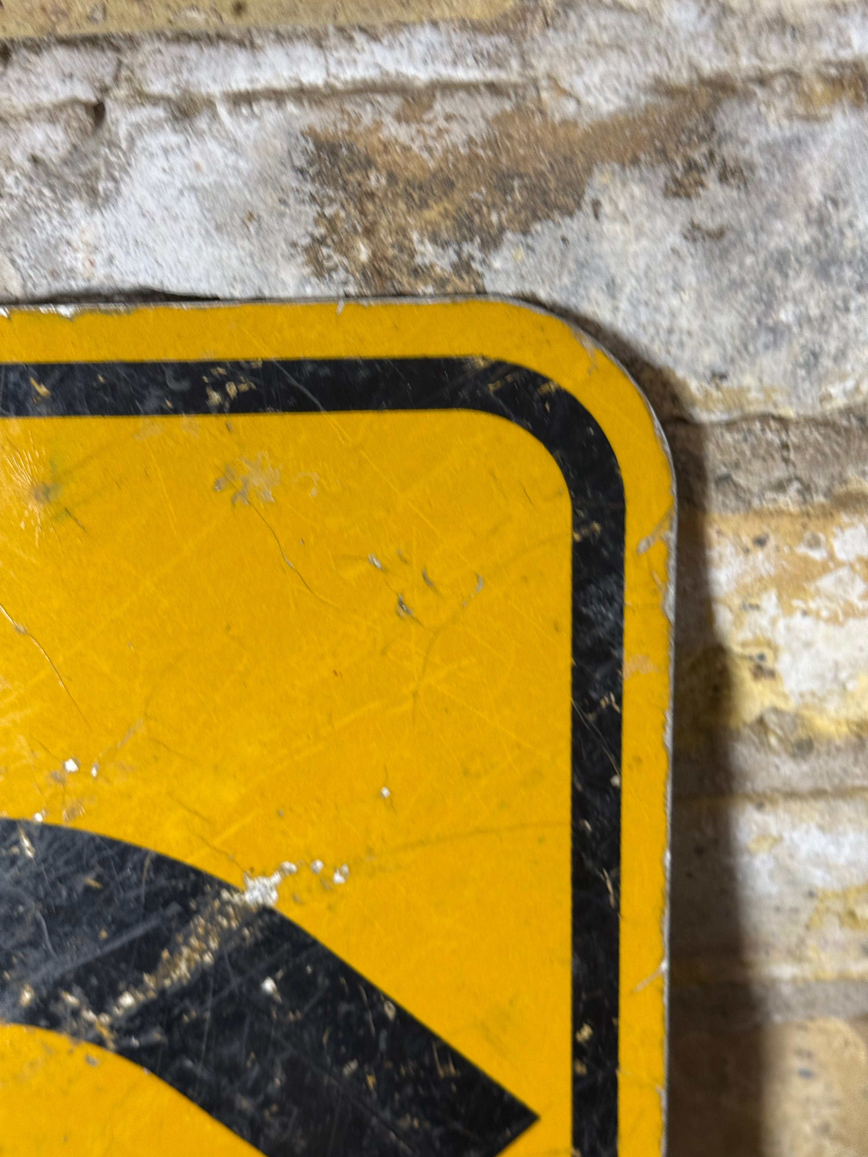 Vintage Left Curve Ahead Metal Road Sign