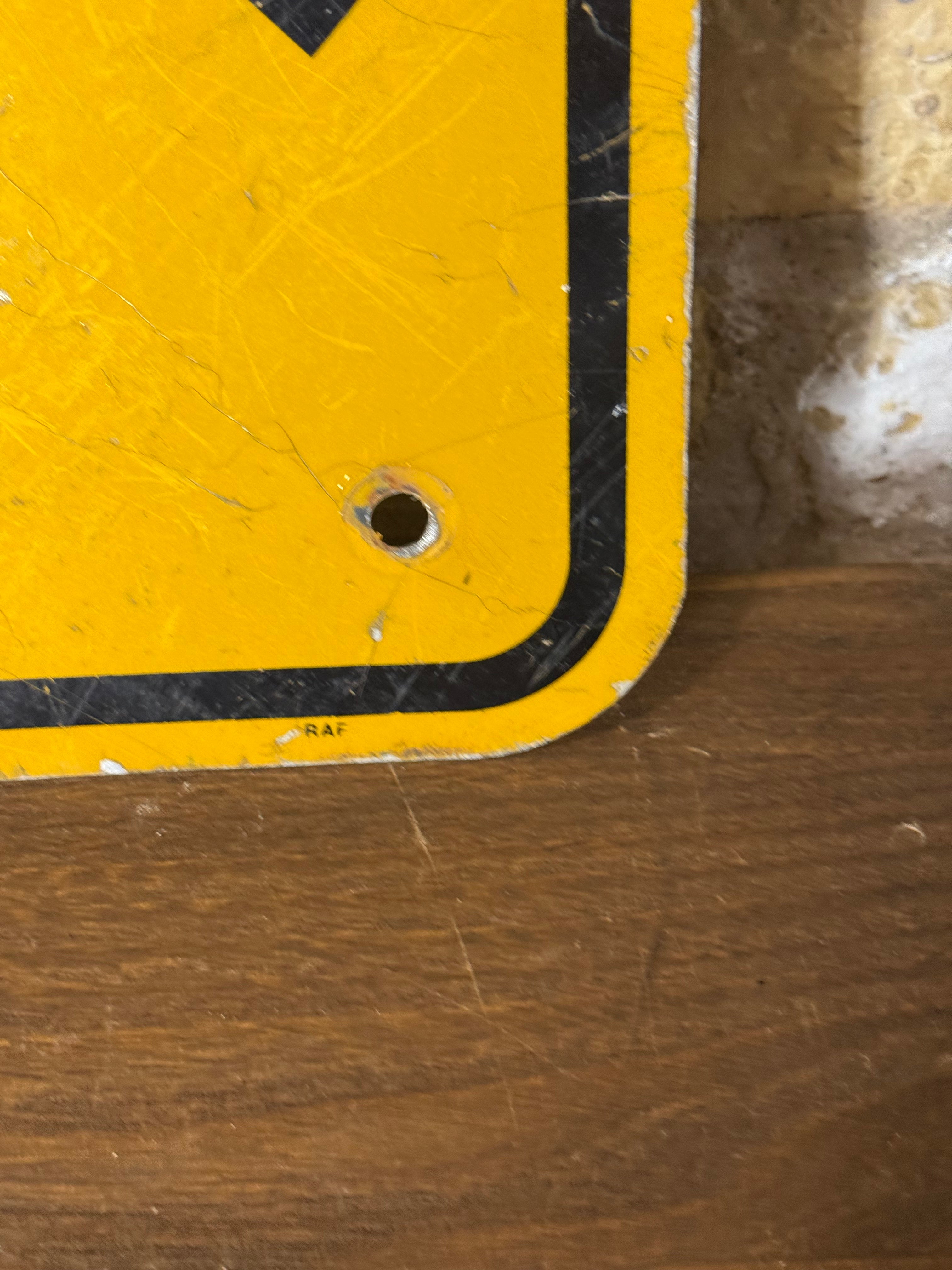 Vintage Left Curve Ahead Metal Road Sign