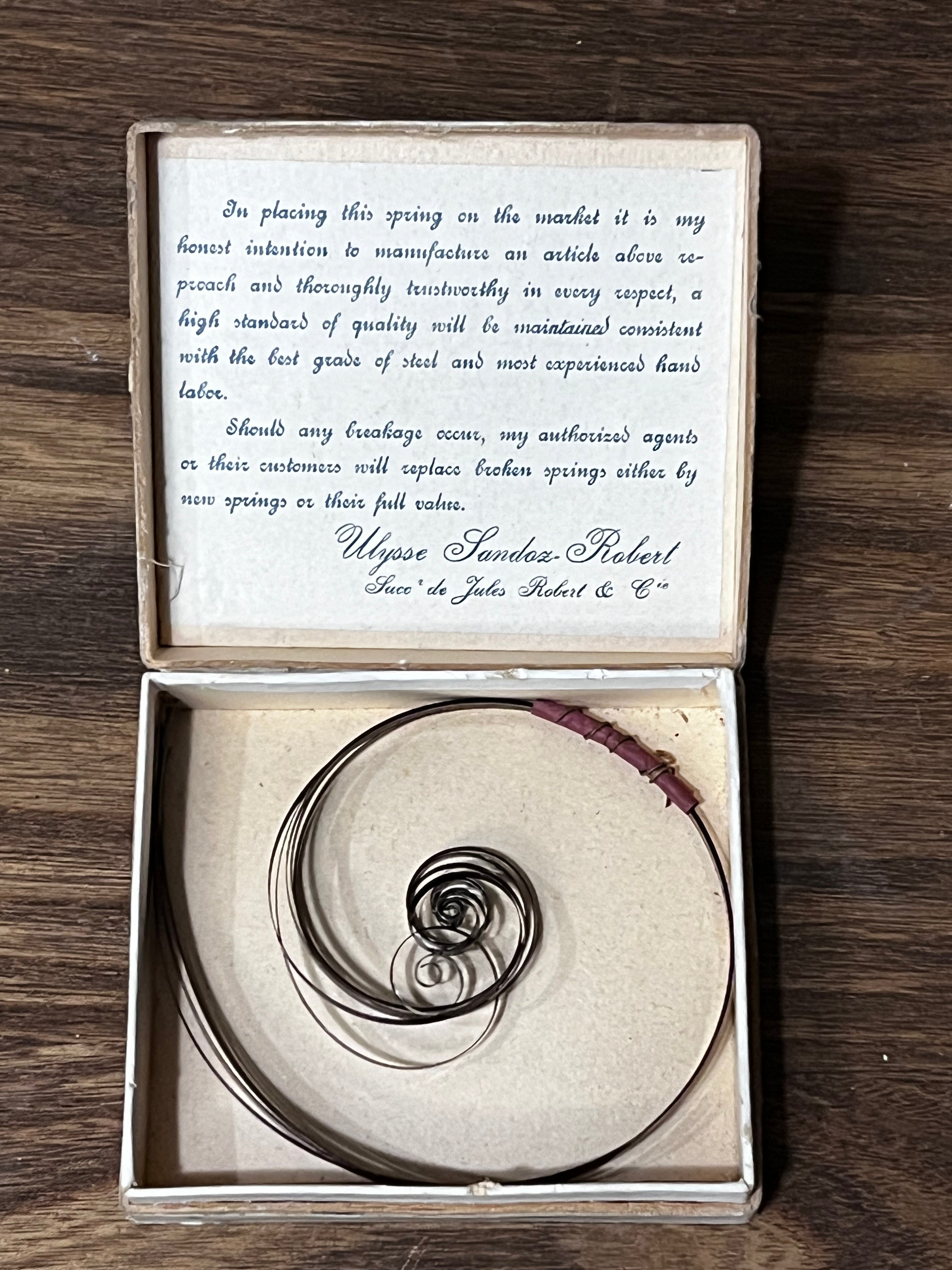 Vintage Watch Mainspring Made by Ulysse Sandoz Robert - Switzerland