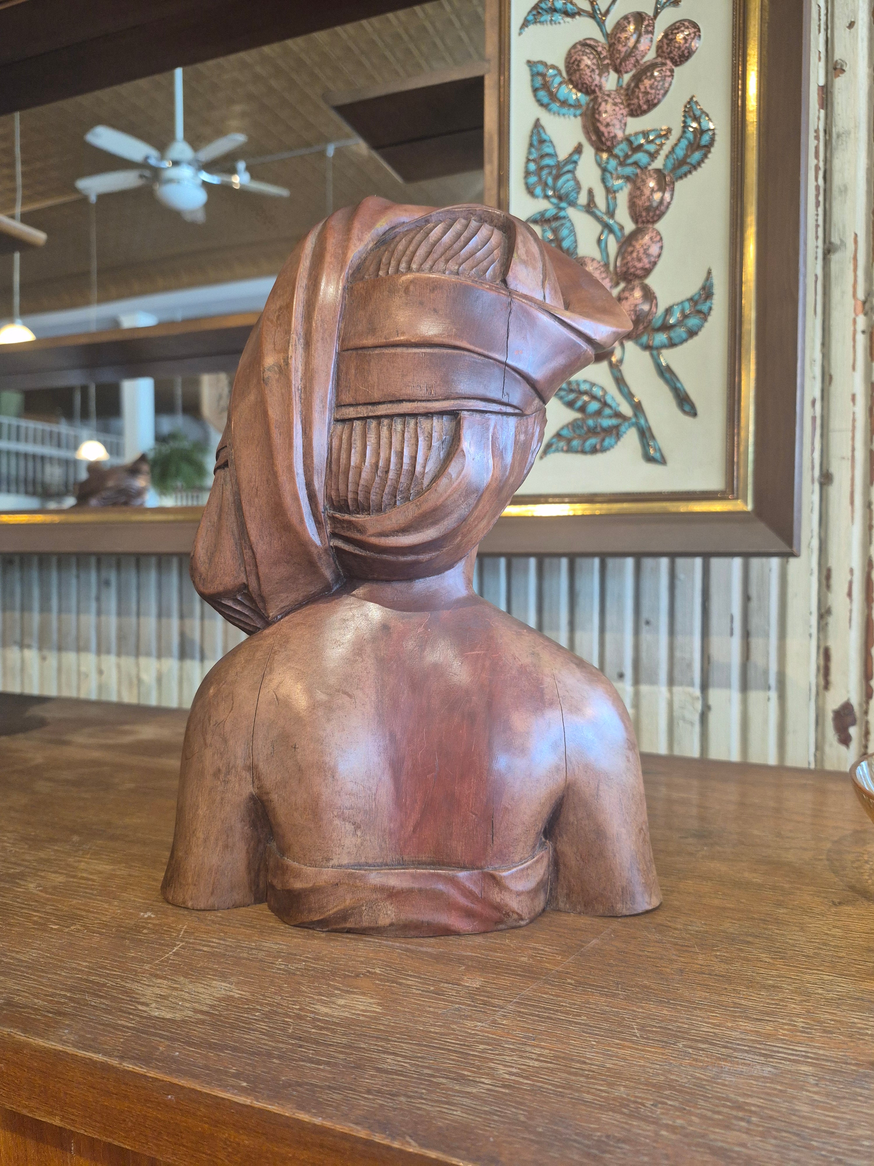 Handcarved female bust from Bali (sold as a set with male bust)