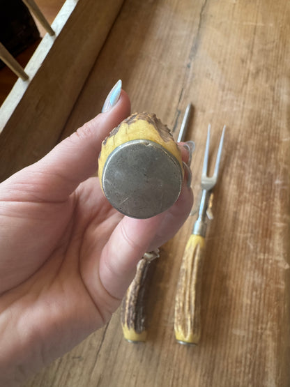 Vintage Carving Set w/ Antler Handles
