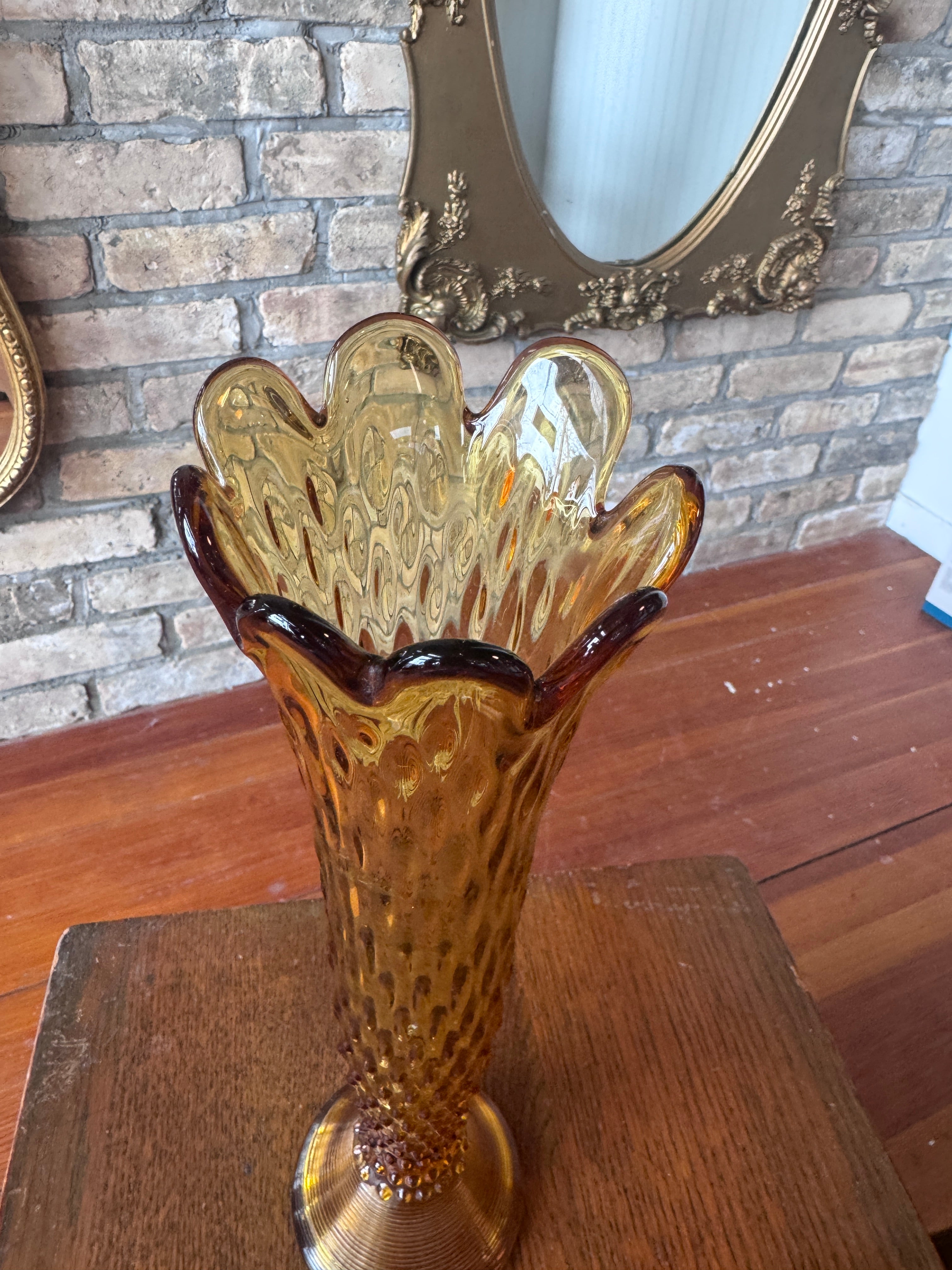 MCM Amber Hobnail Swung Glass Vase