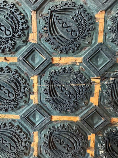 Early 1900s Wooden Textile Printing Block w/ Square Motif