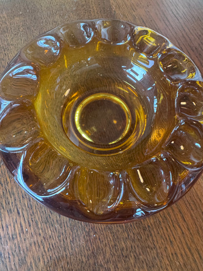 Vintage Sklo Union Heavy Amber Glass Ashtray