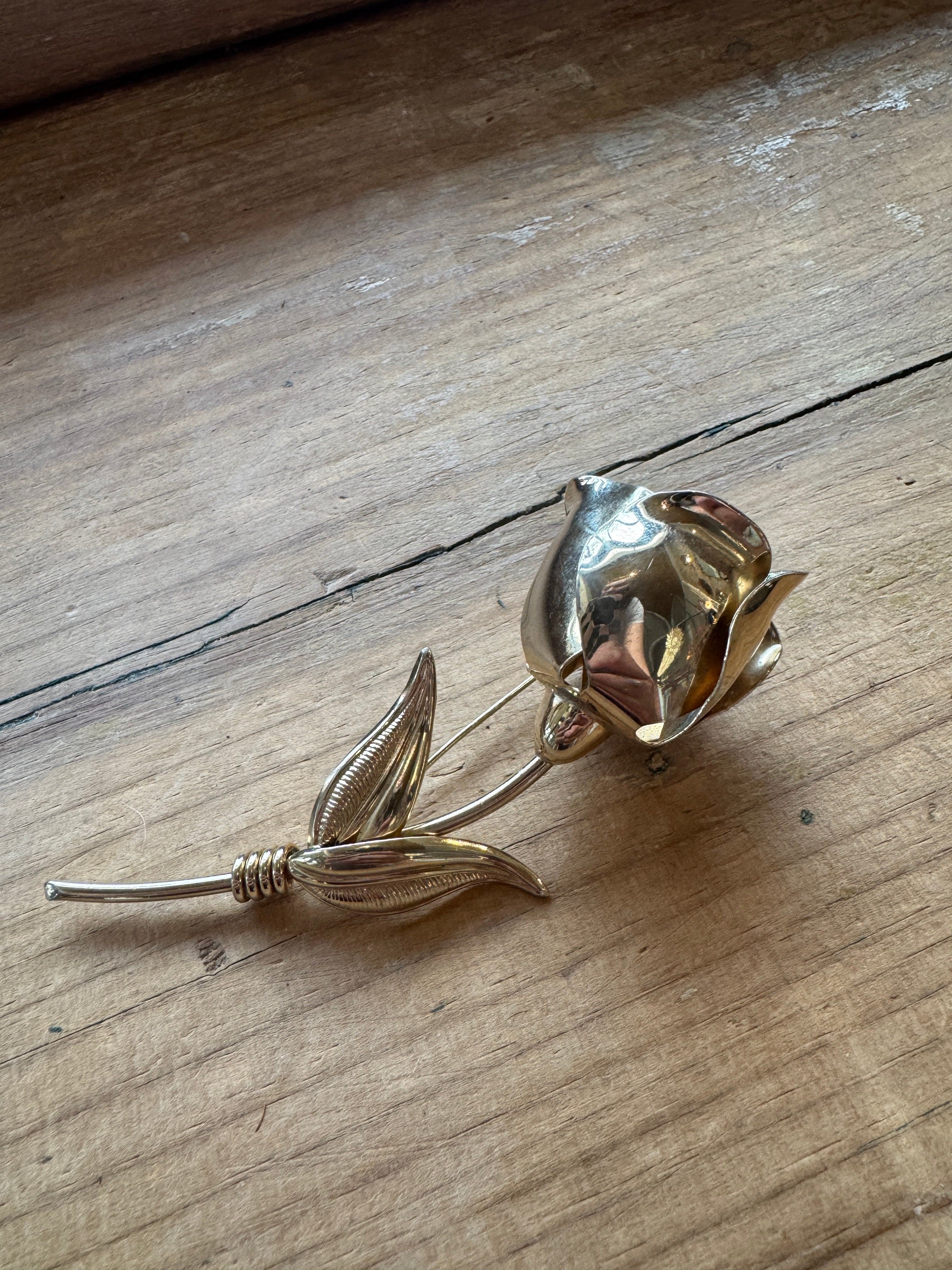 Gold-tone Rose Brooch Pin