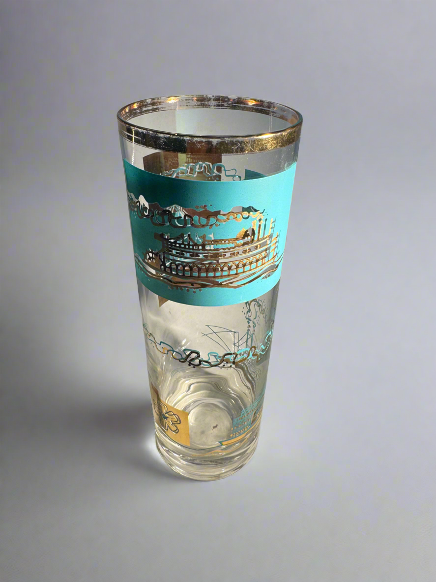 Libbey MCM Riverboat Turquoise And Gold Glasses (Set of 4)