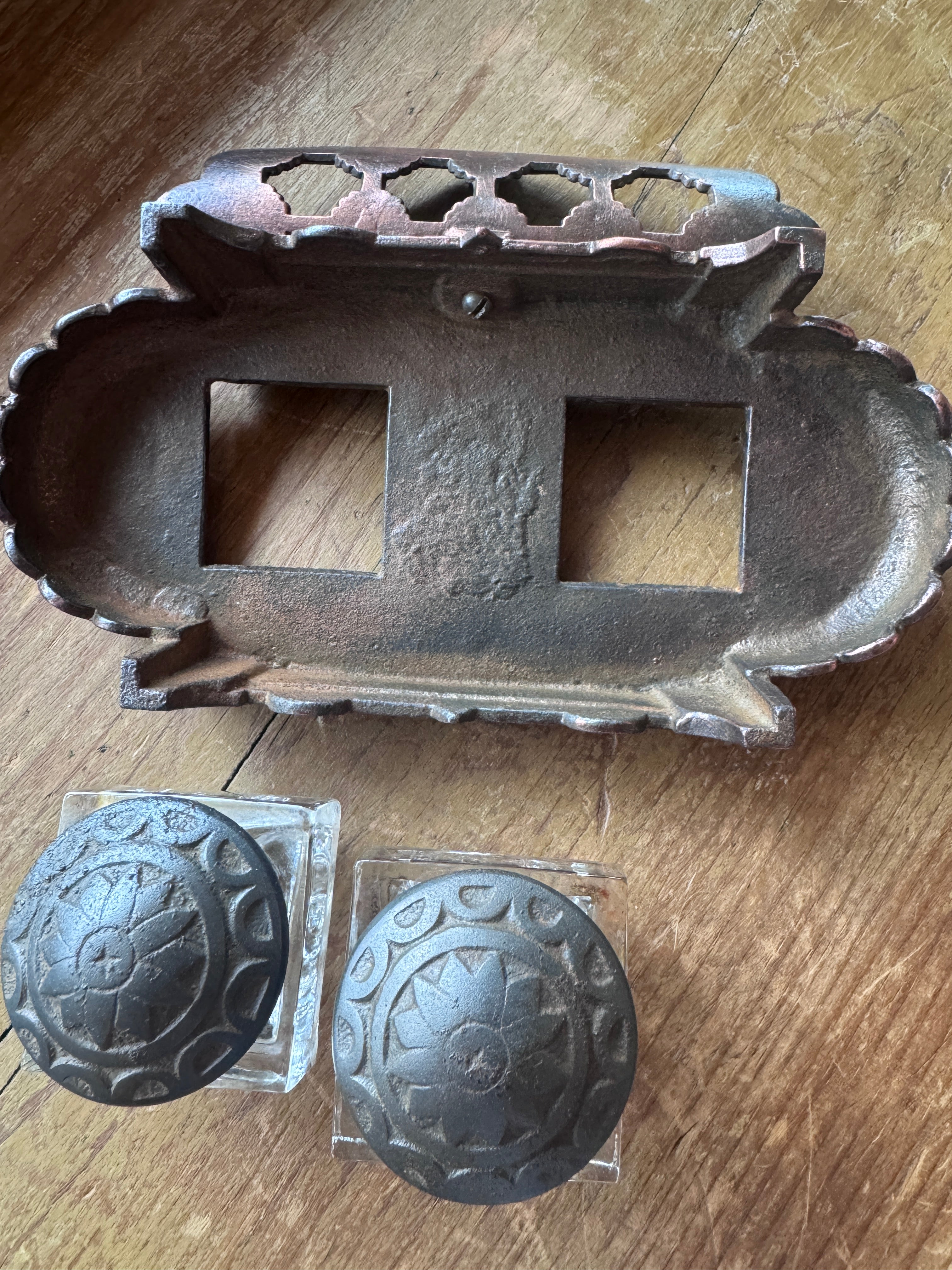 Antique Cast-Iron & Copper Double Inkwell