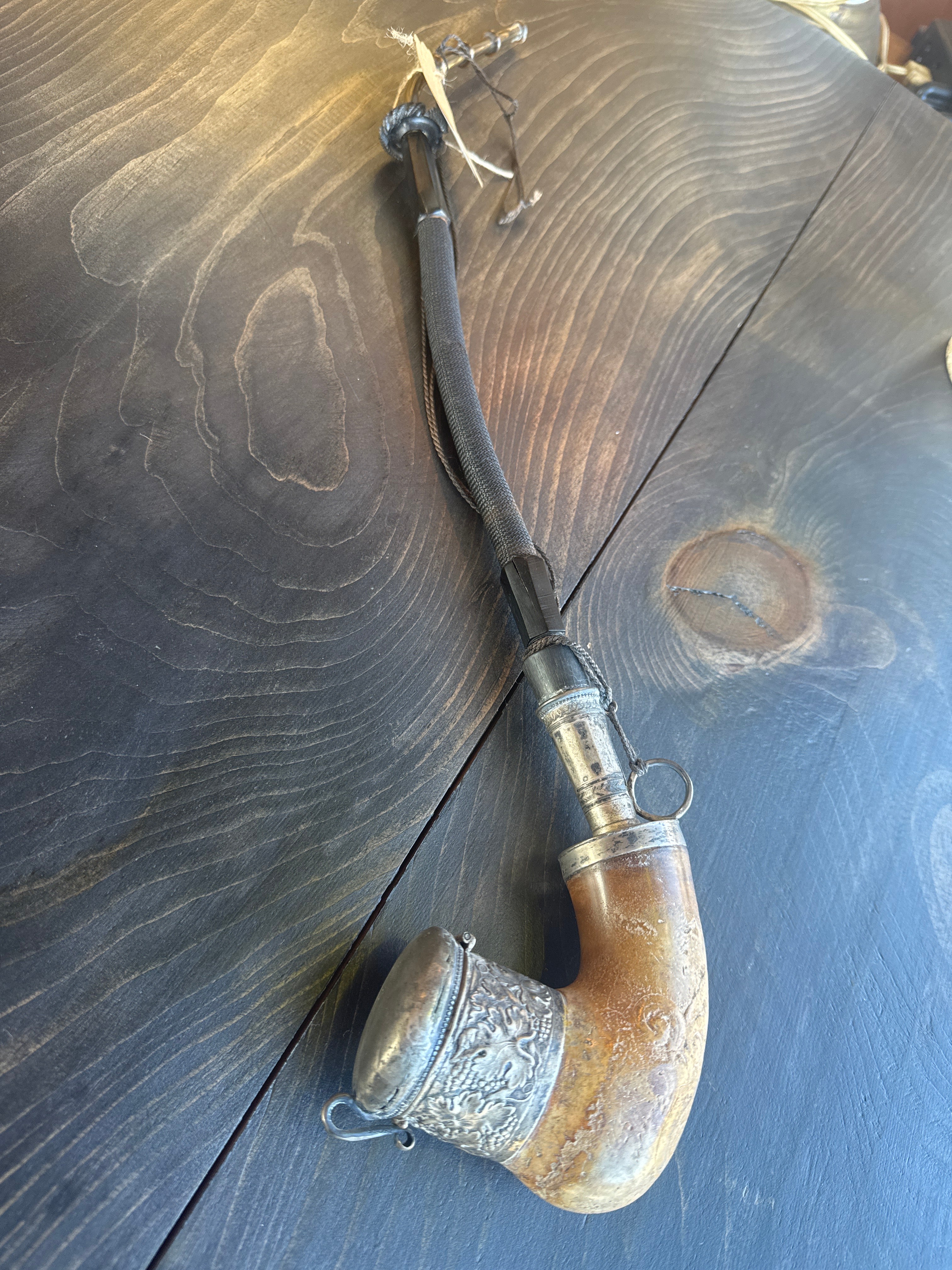 Vintage German Pipe with Carved Antler Base