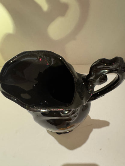 Vintage Black Water Pitcher w/ Floral Motif