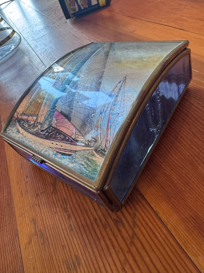 Sailboat Glass Trinket Box