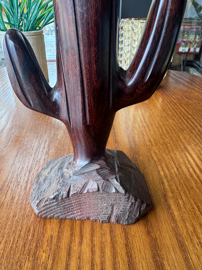 Southwestern Carved Wood Bird & Cactus