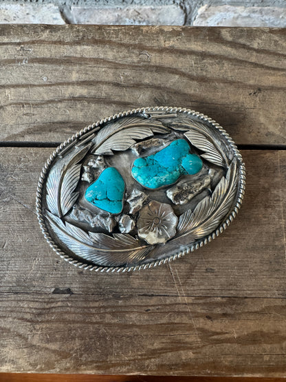Navajo Silver and Turquoise Belt Buckle