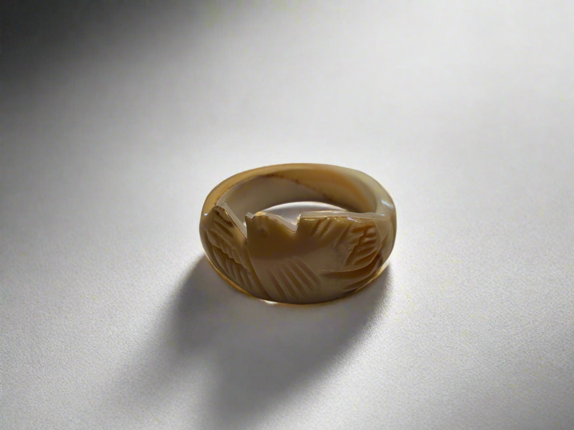 Hand Carved Bird Shell RIng