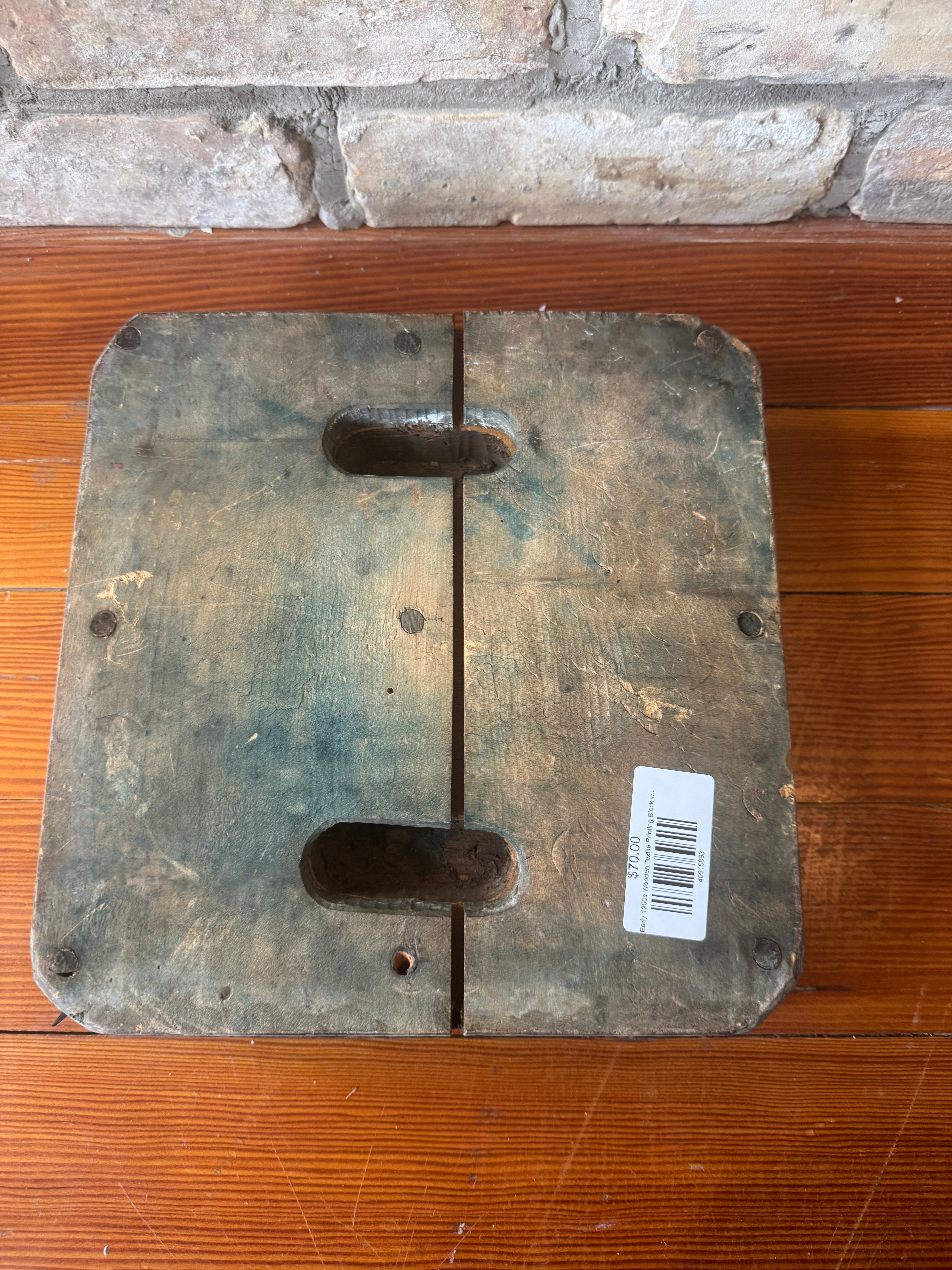 Early 1900s Wooden Textile Printing Block w/ Square Motif