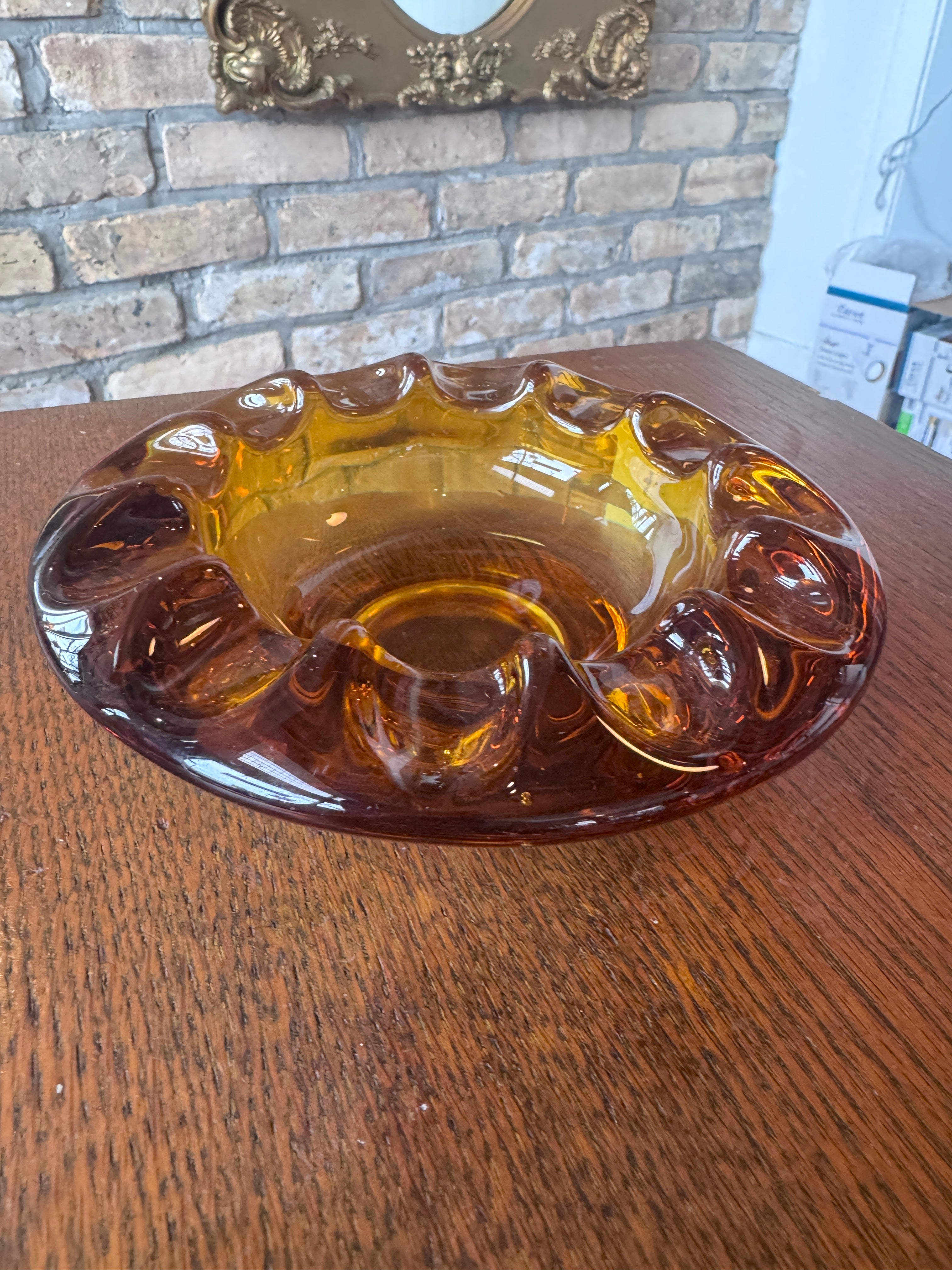 Vintage Sklo Union Heavy Amber Glass Ashtray