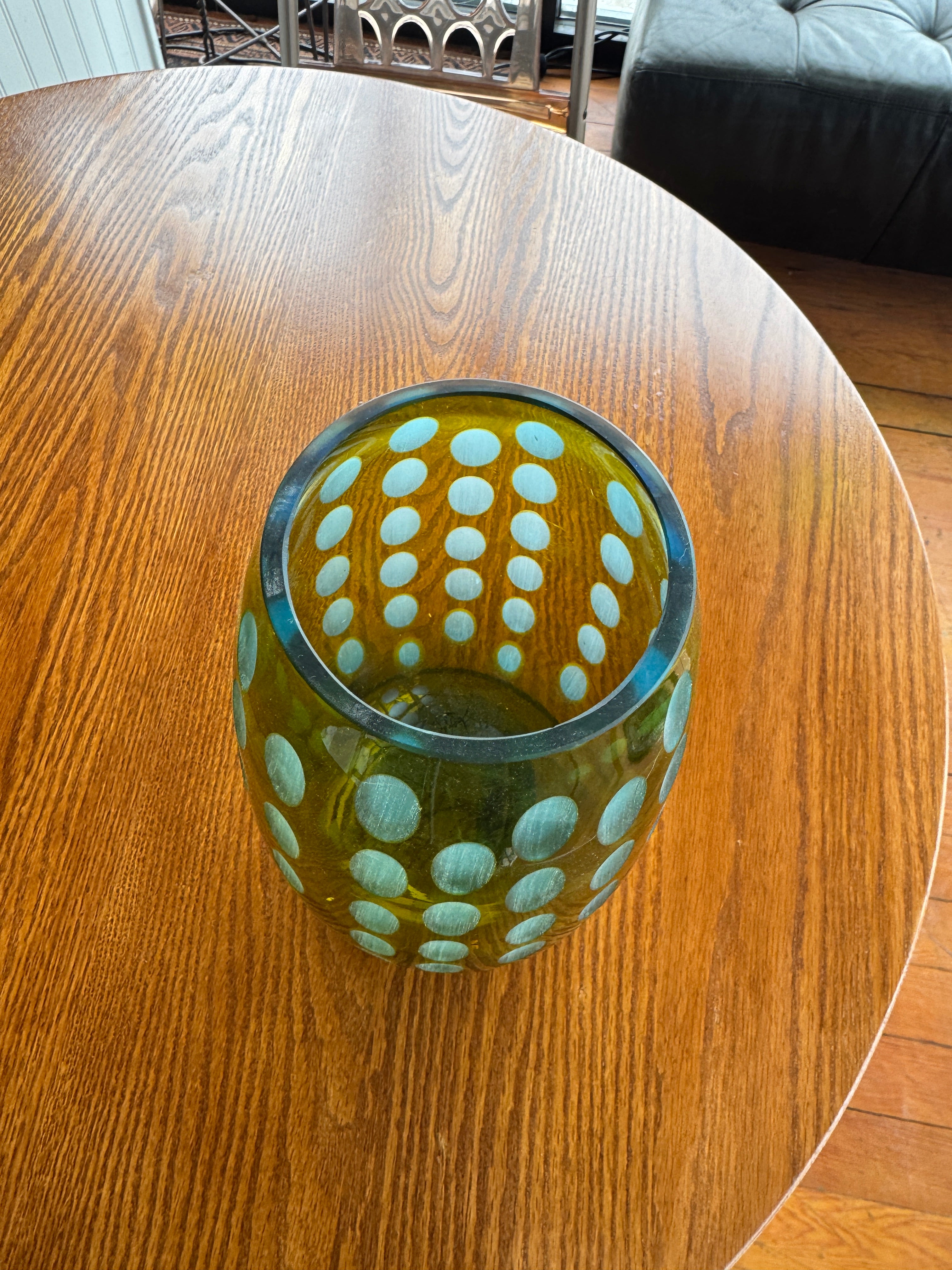 Mid Century Art Glass Thumbprint Vase
