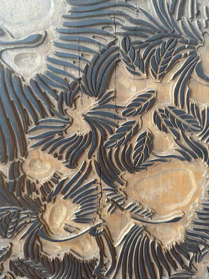 Early 1900s Wooden Textile Printing Block w/ Swoosh Motif