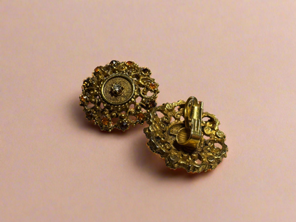 Vintage Florenza Filigree Style Gold Toned Earrings