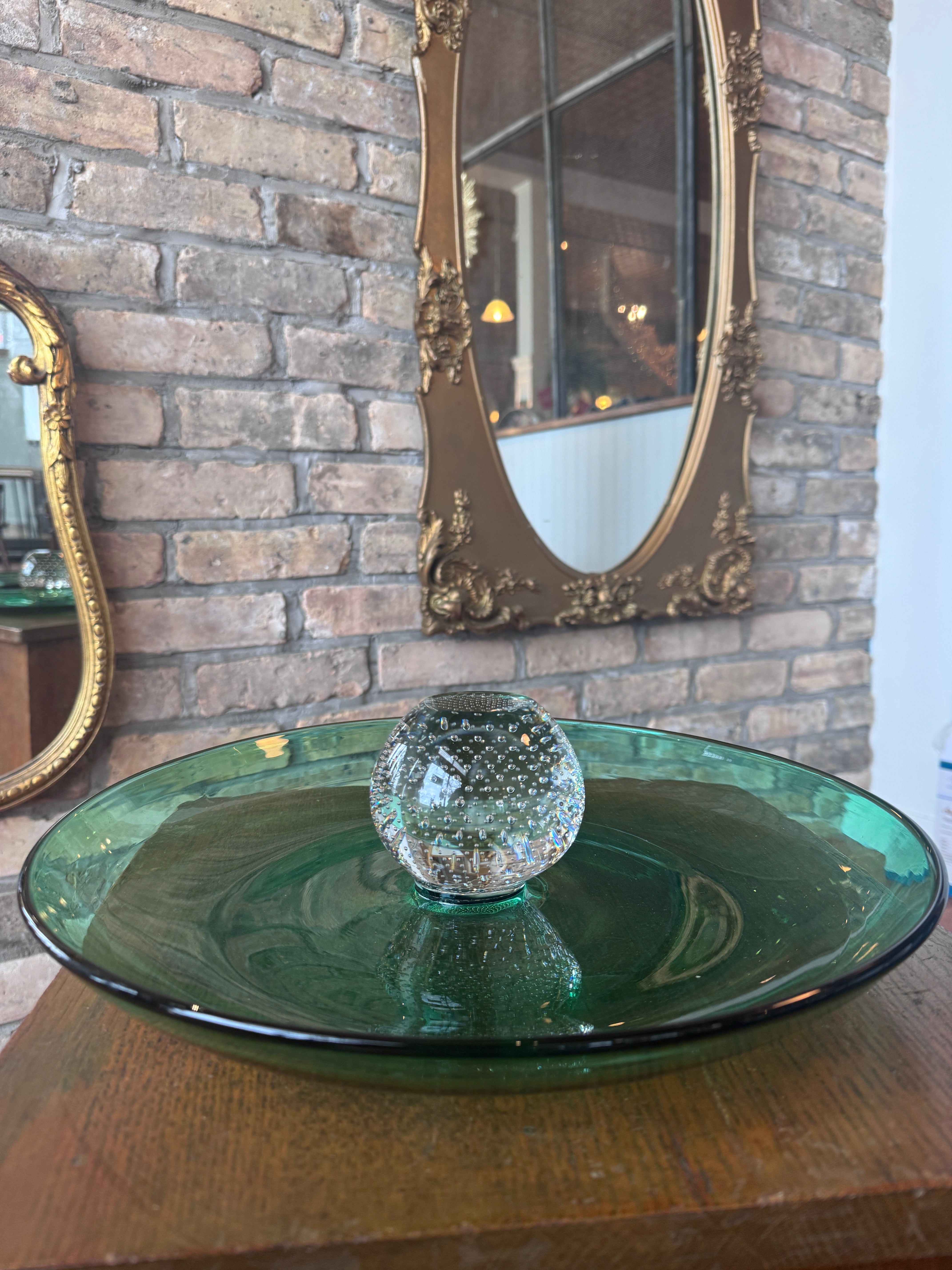 MCM Atomic Bullicante Green Art Glass Serving Plate