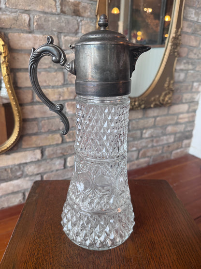 Vintage Glass Pitcher w/ Silver Plated Top & Handle