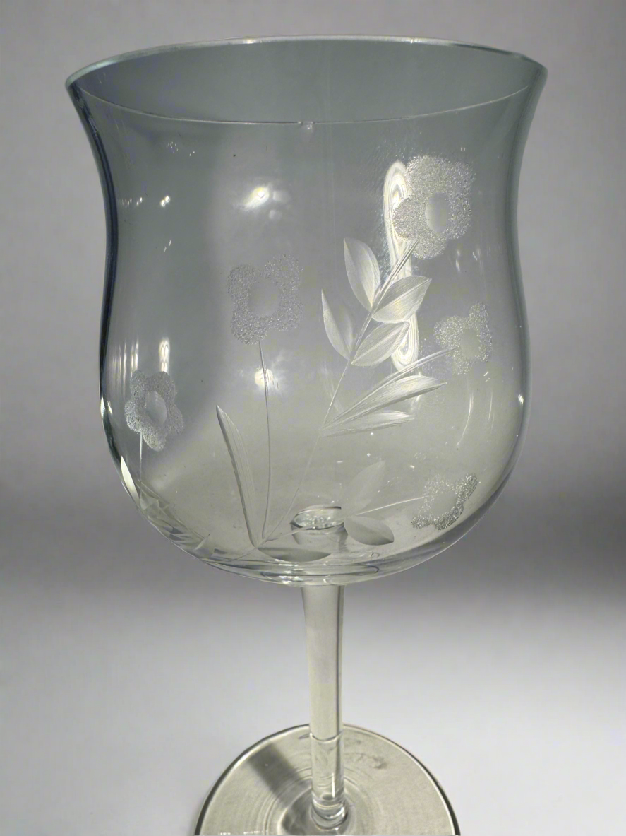 Floral Etched Wine Glass