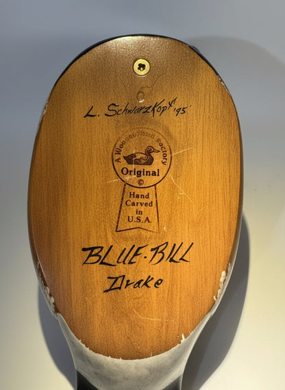 Hand Carved Blue Bill Drake Duck