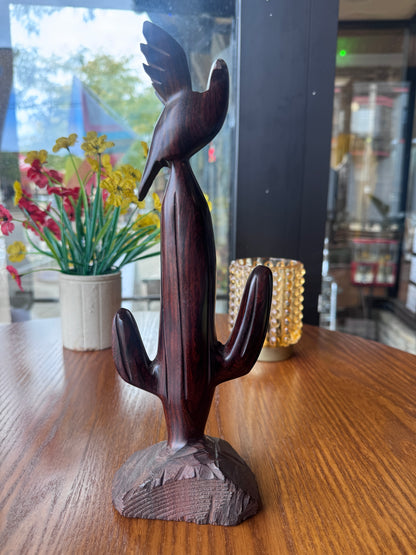 Southwestern Carved Wood Bird & Cactus