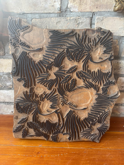 Early 1900s Wooden Textile Printing Block w/ Swoosh Motif